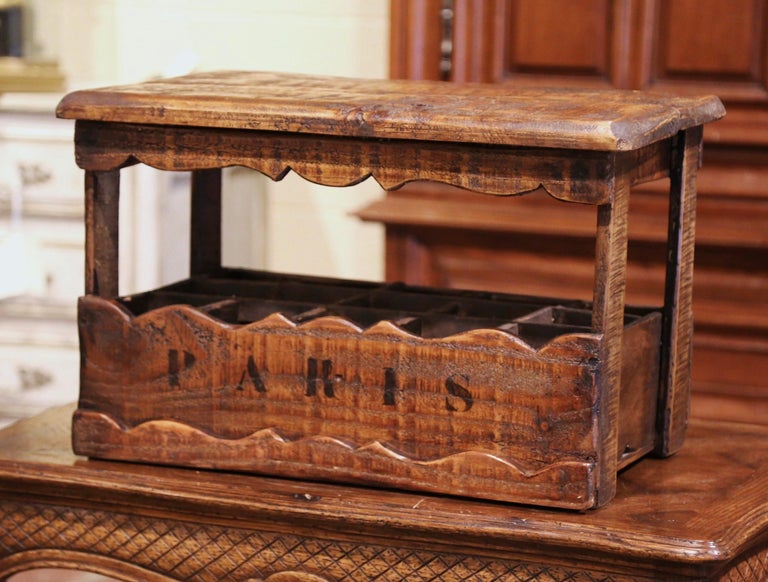 Old French Pine 15 Wine Bottle Storage with "Paris" Inscription