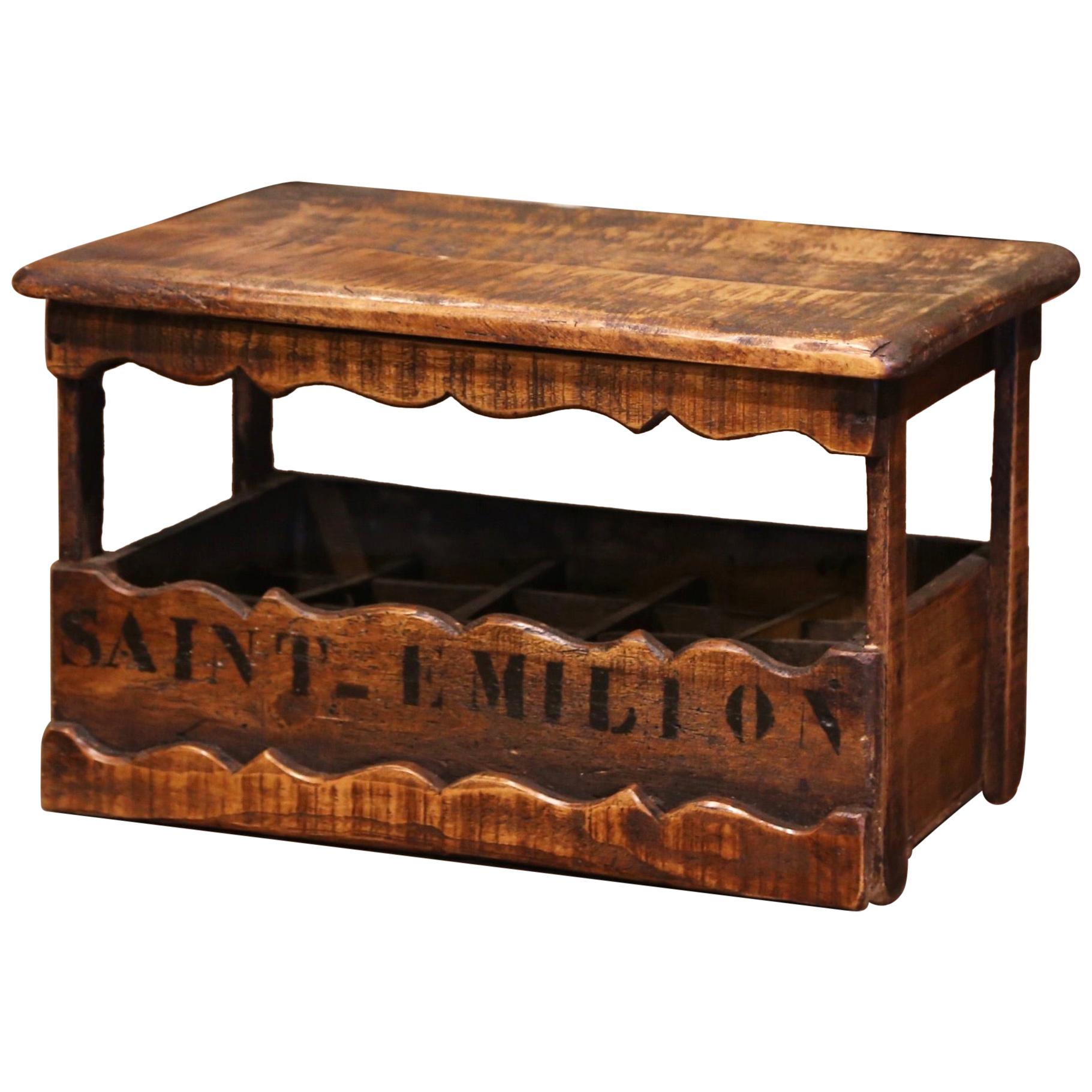 Old French Pine 15 Wine Bottle Storage Cabinet with "Saint-Emilion" Decor For Sale