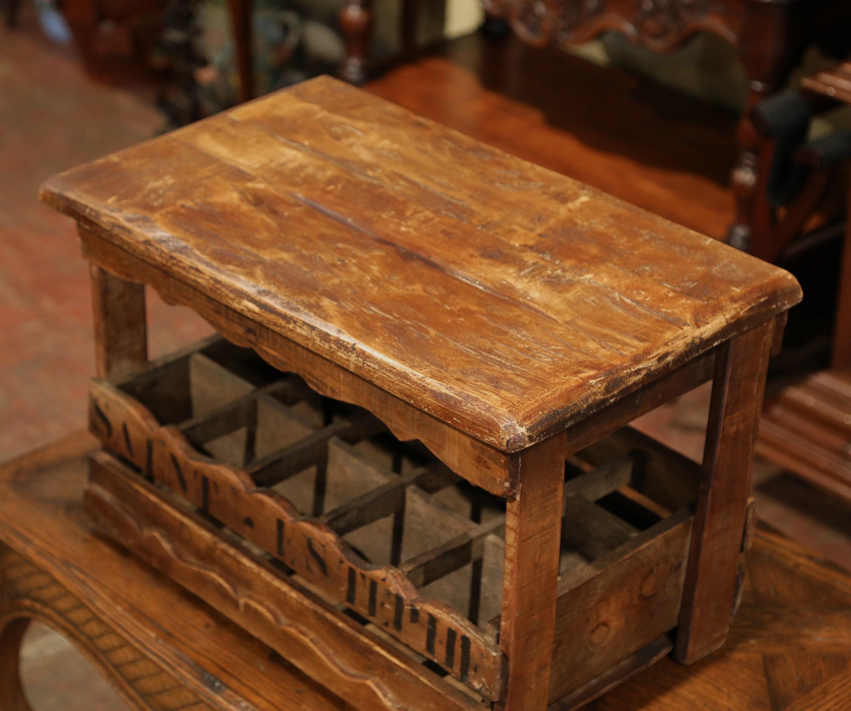 Patinated Old French Pine 15 Wine Bottle Storage Cabinet with 