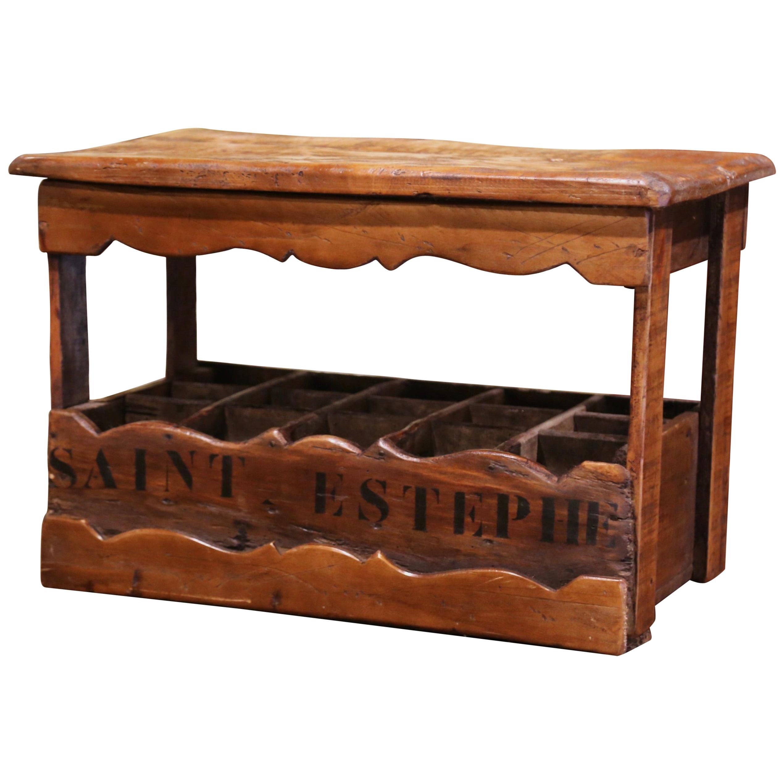 Old French Pine 15 Wine Bottle Storage Cabinet with "Saint-Estephe" Inscription