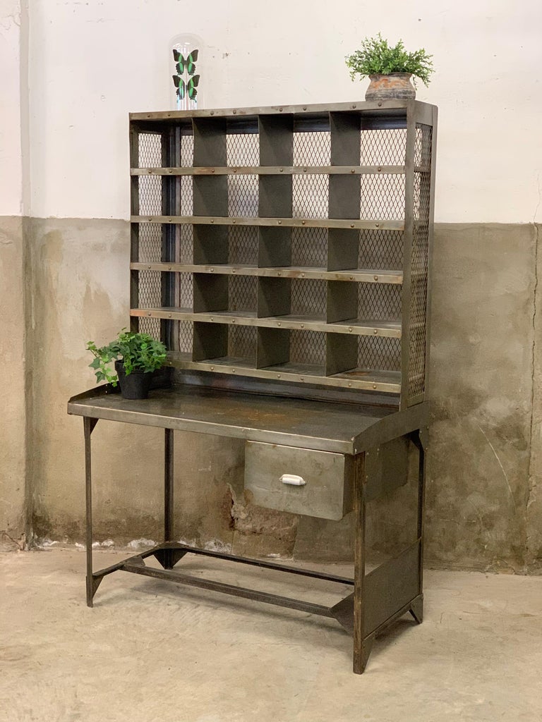 Old French Postal Sorting Vintage Desk, All Metal 1950's at
