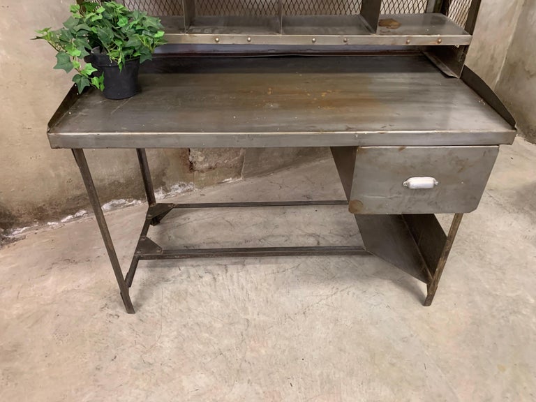 Old French Postal Sorting Vintage Desk, All Metal 1950's at