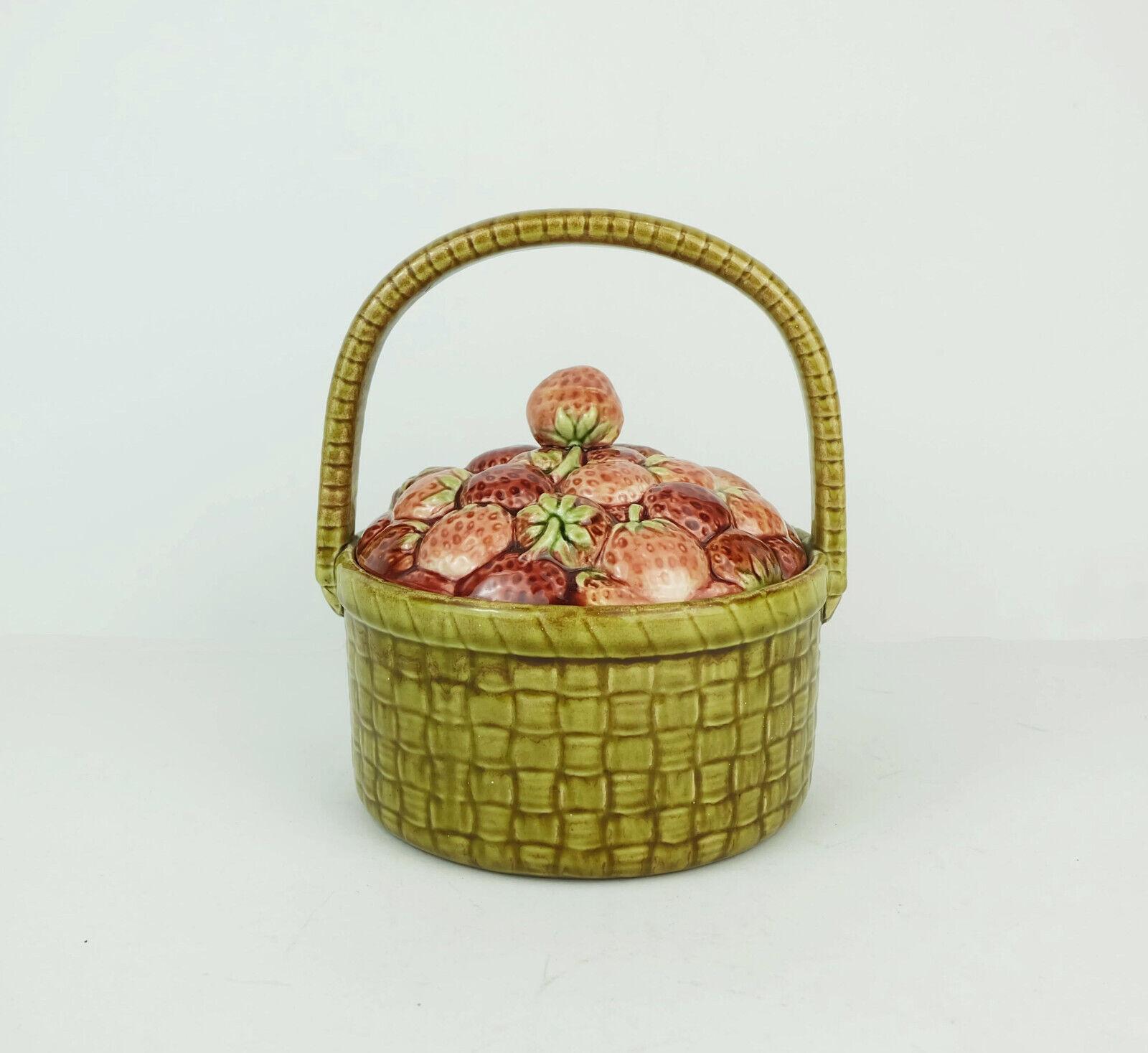 old french sarreguemines majolica JAR with lid 1920s ceramic cookie jar For Sale 3