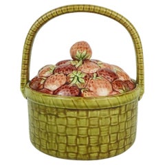 Vintage old french sarreguemines majolica JAR with lid 1920s ceramic cookie jar