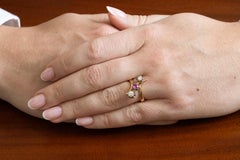 Old French Trilogy ring with ruby and diamonds 0.34ct