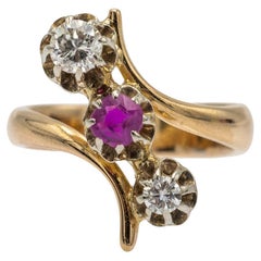 Antique Old French Trilogy ring with ruby and diamonds 0.34ct