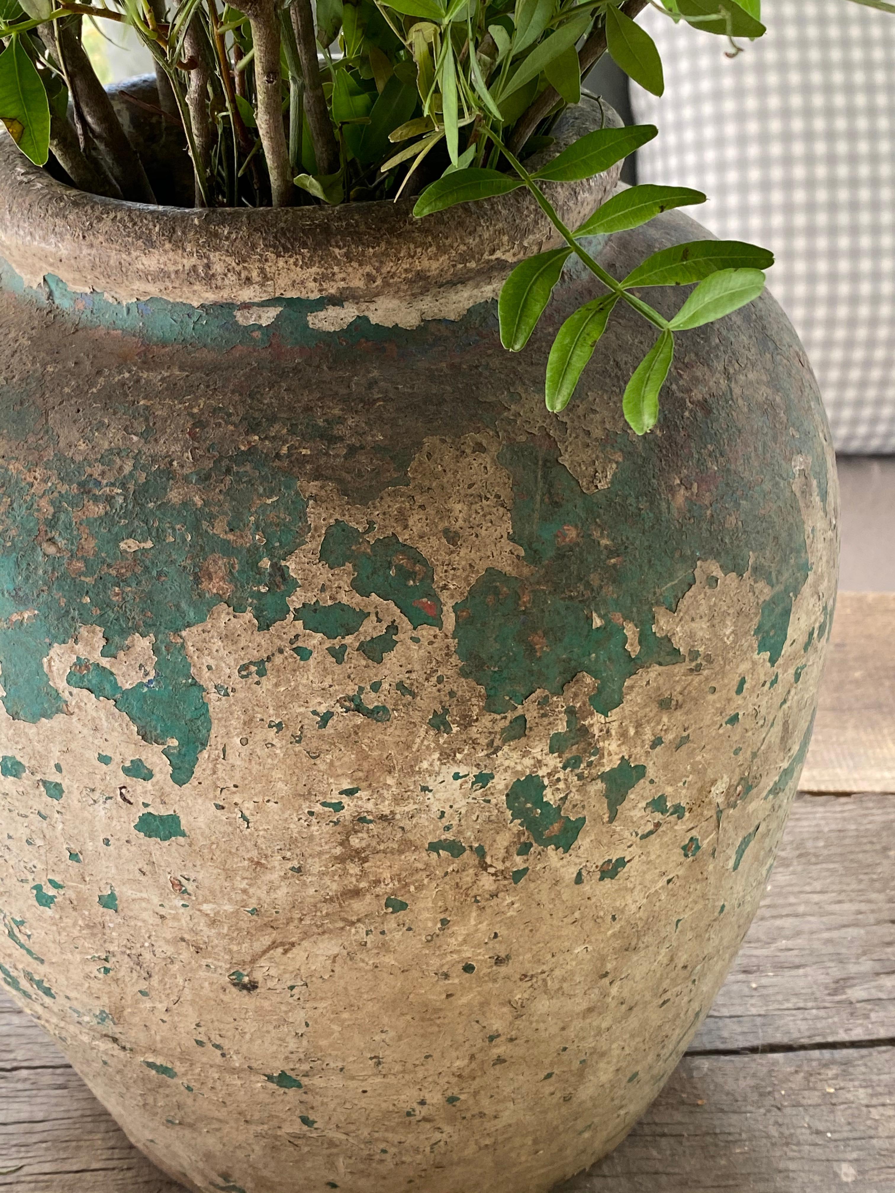 Painted Old French Vase with Weathered Patina