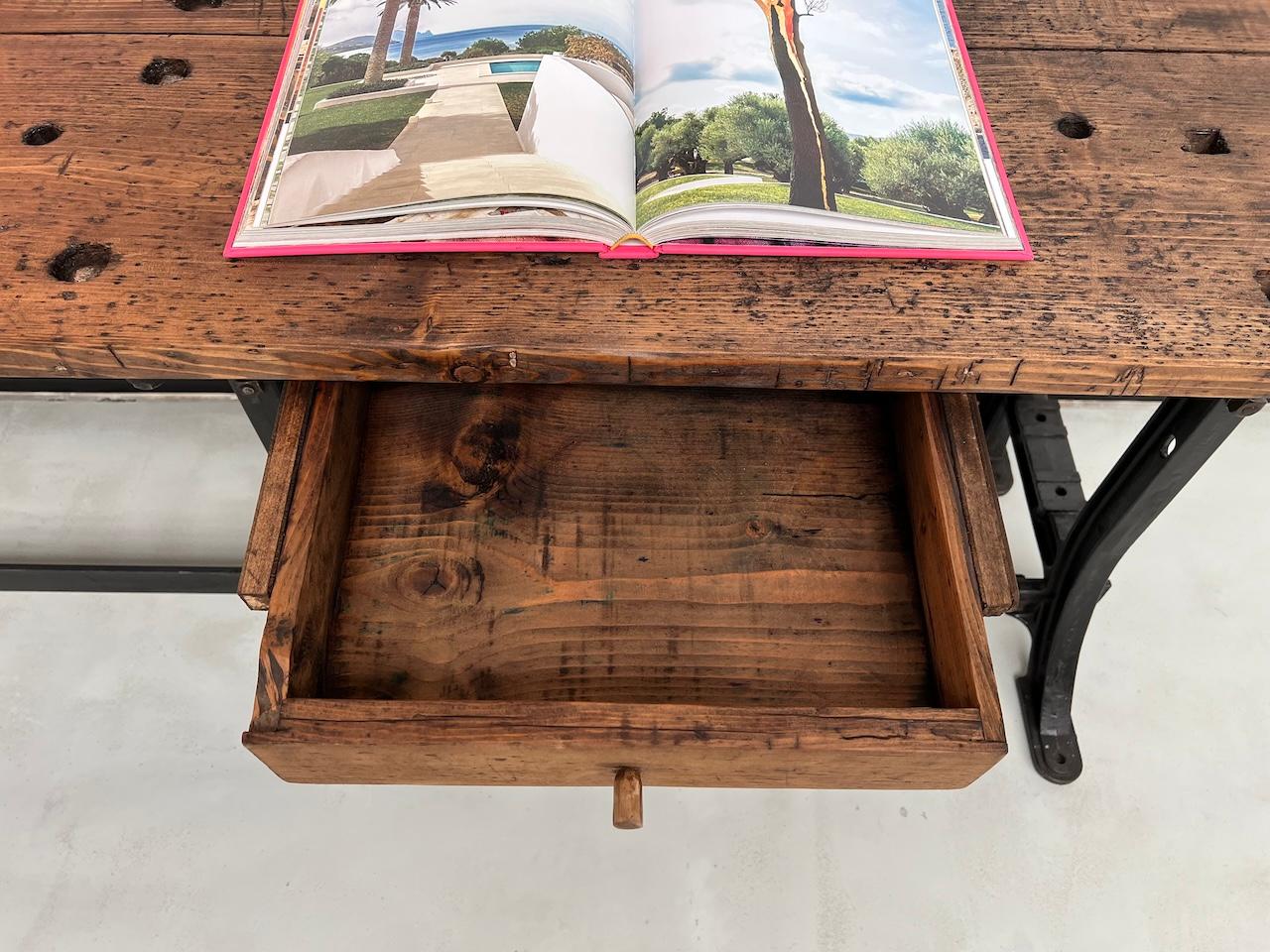 Old french workbench with cast iron base, 1950s For Sale 12