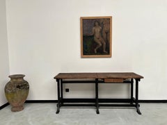 Old french workbench with cast iron base, 1950s