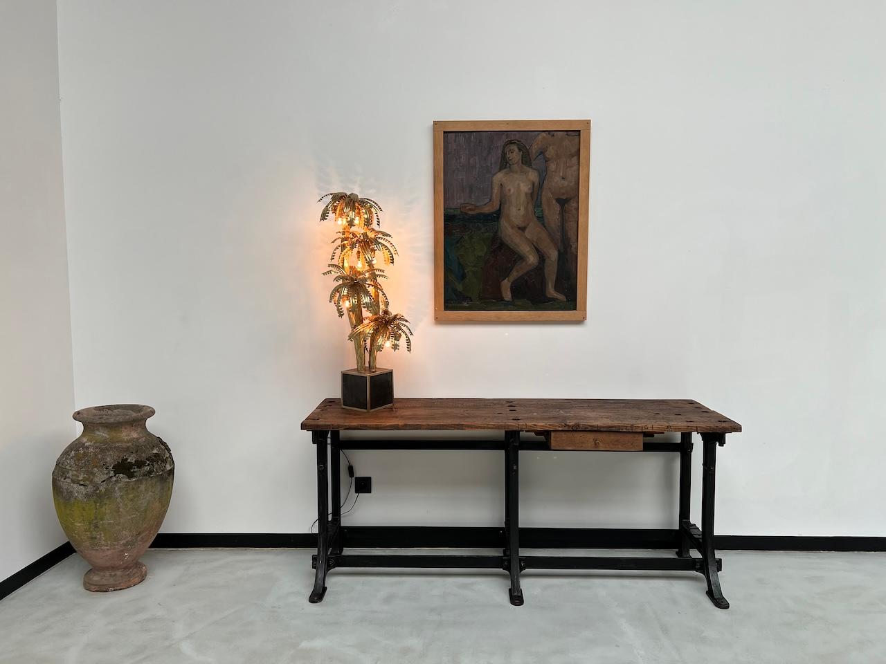 French Old french workbench with cast iron base, 1950s For Sale