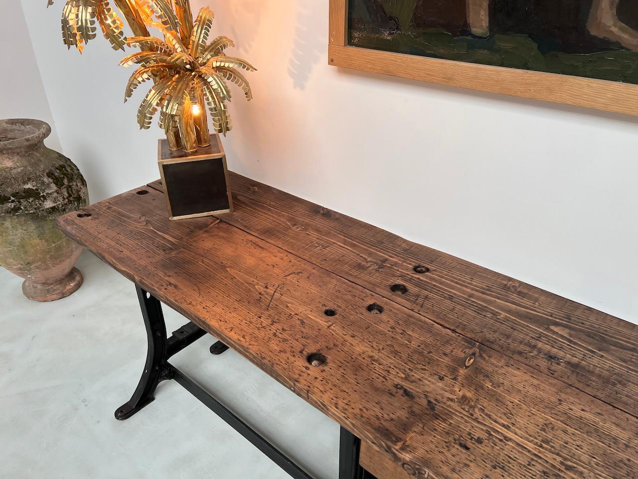 Mid-20th Century Old french workbench with cast iron base, 1950s For Sale