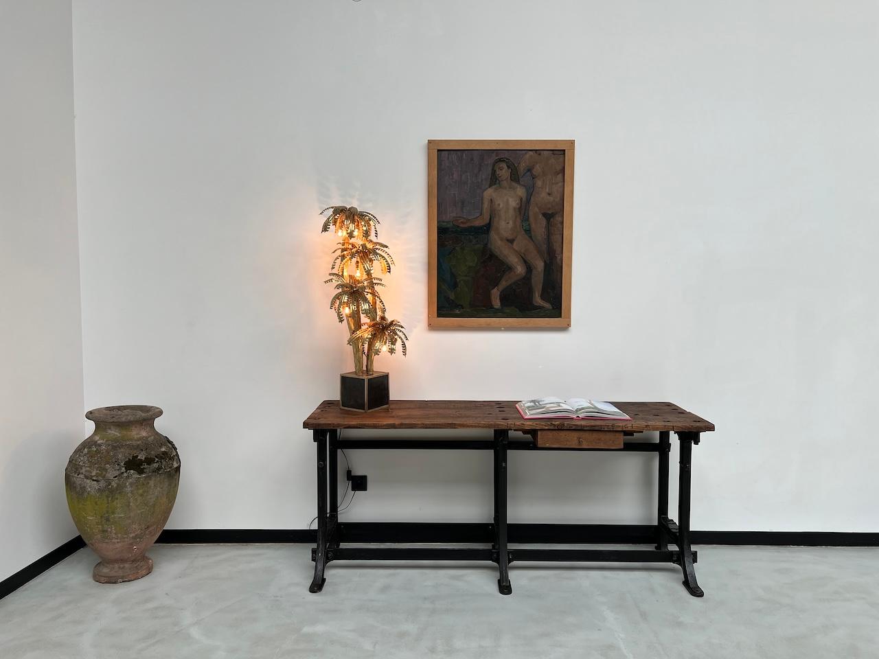 Metal Old french workbench with cast iron base, 1950s For Sale