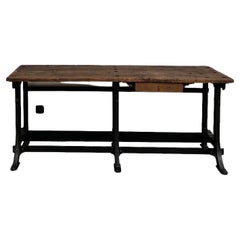Vintage Old french workbench with cast iron base, 1950s