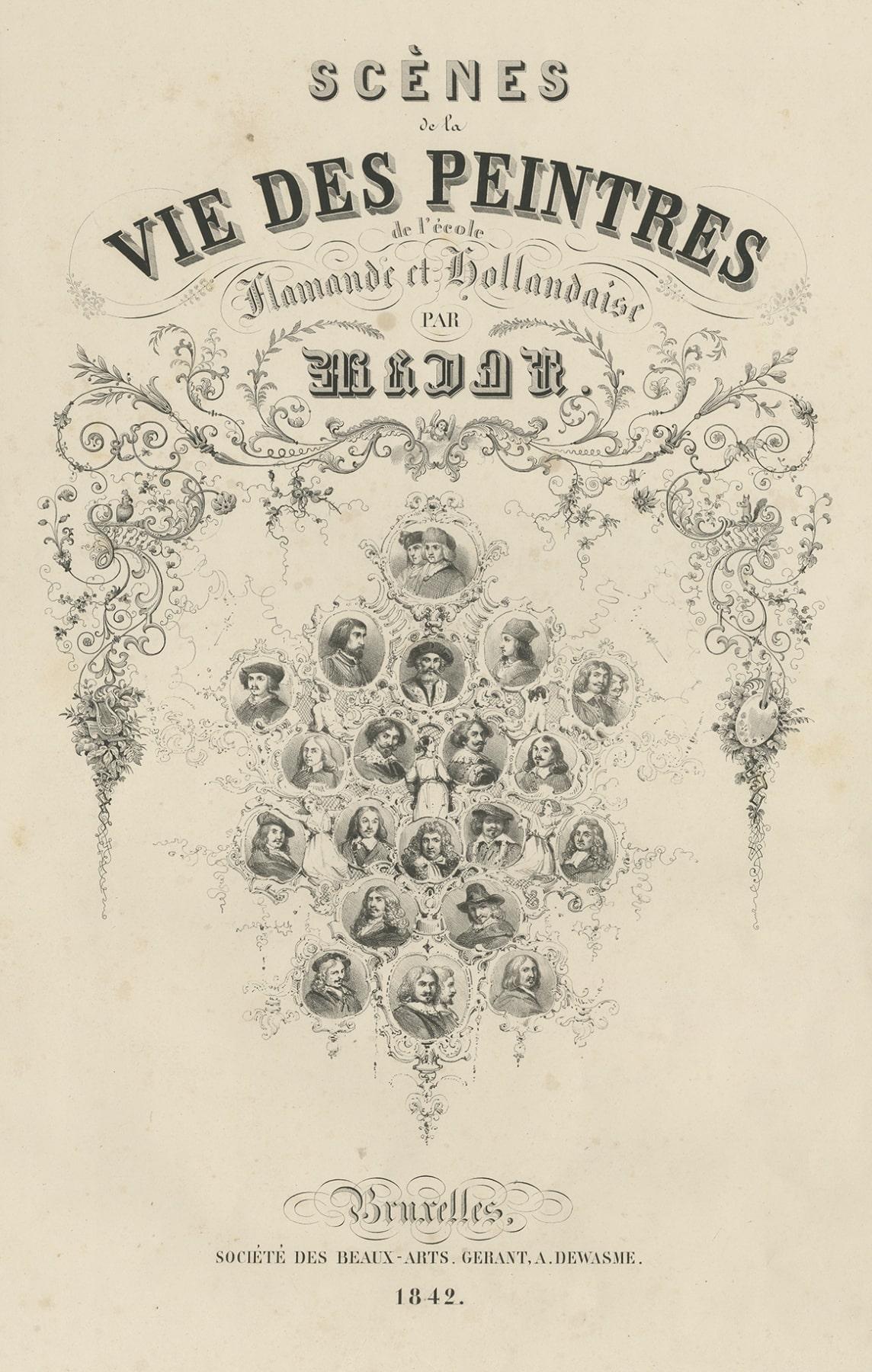 Stampa antica con ritratti di pittori della scuola fiamminga e olandese, 1842 in vendita 1