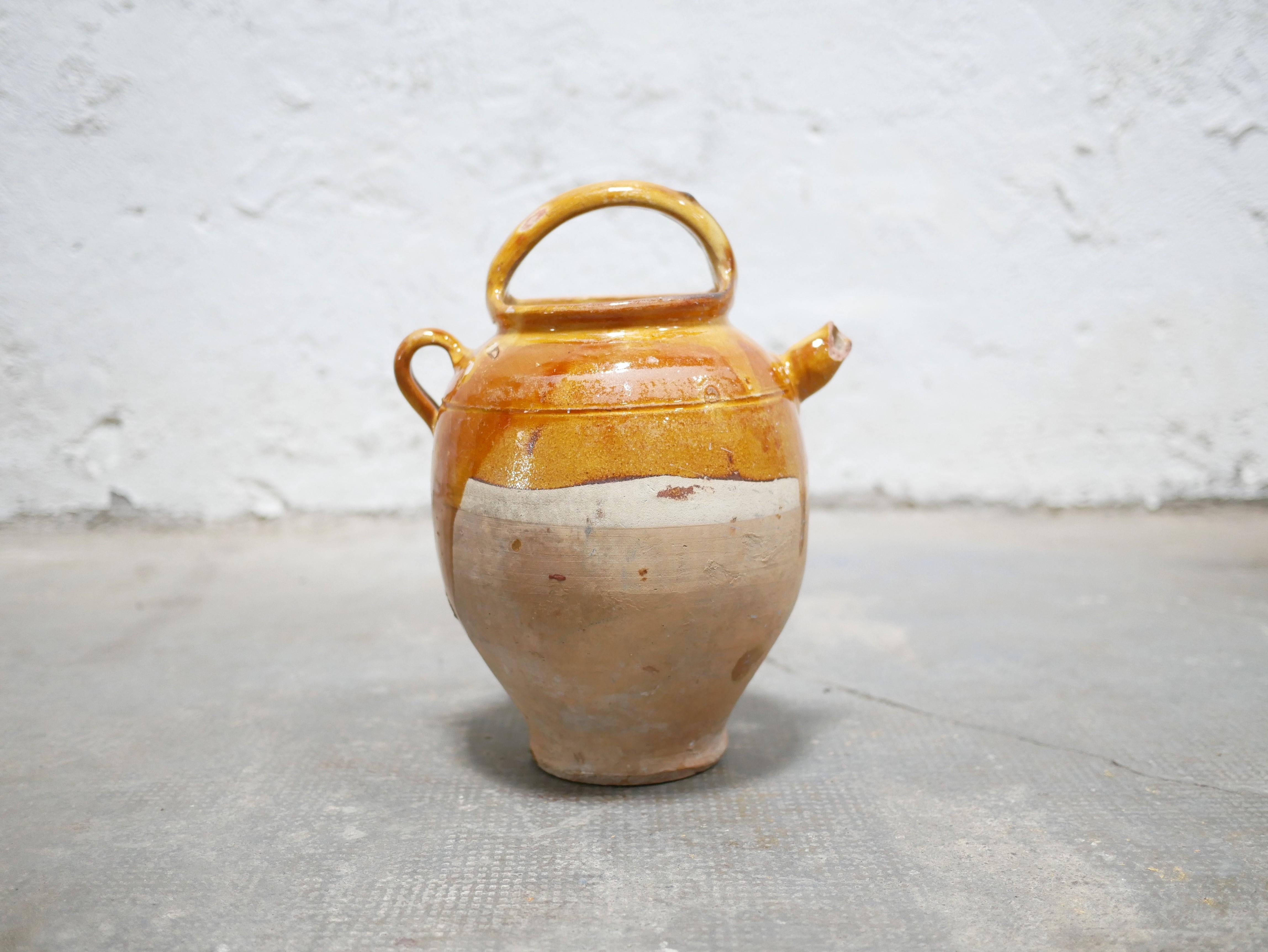 French Old gargoulette pot in glazed terracotta
