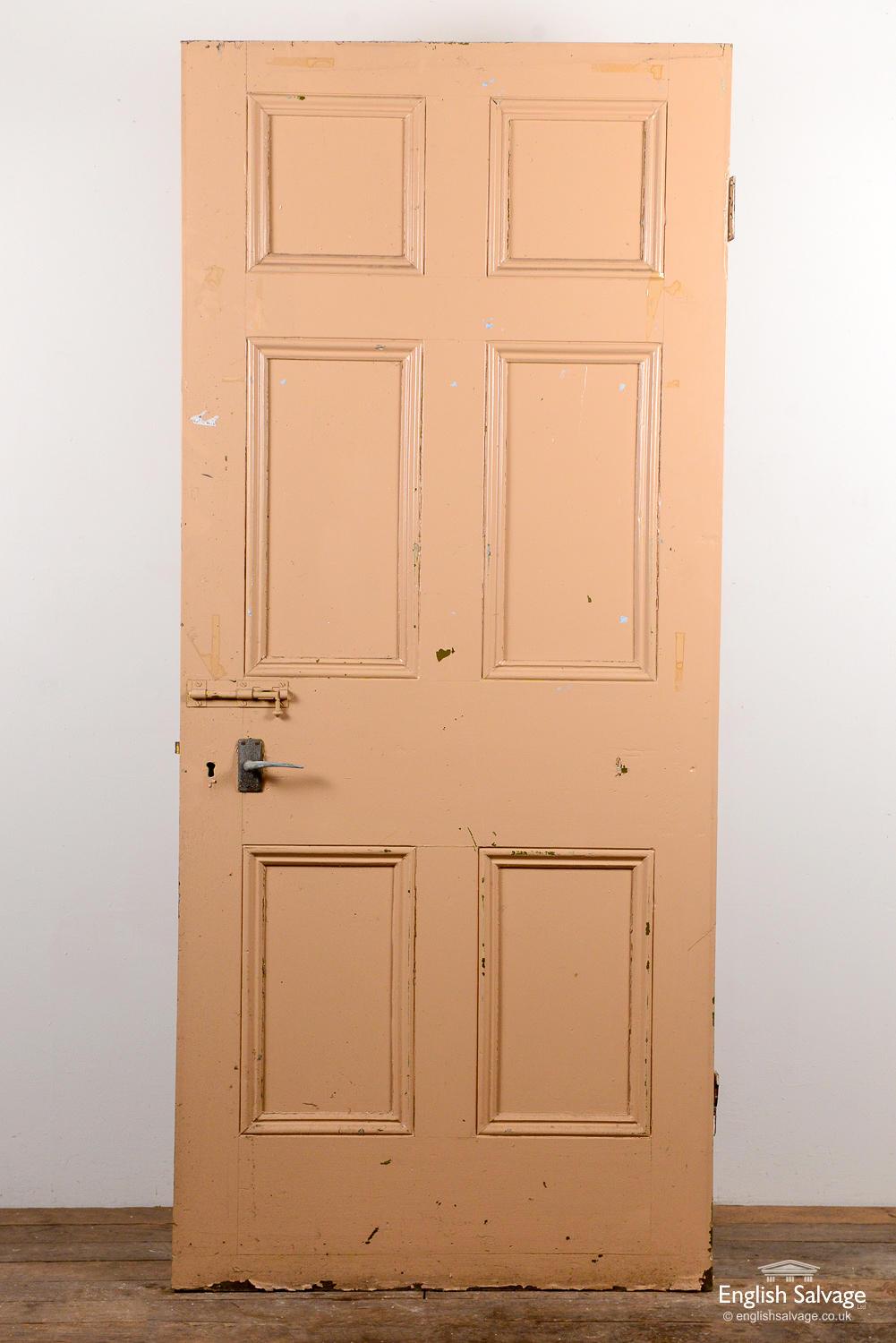 European Old Georgian Six Beaded Panel Pine Door, 20th Century For Sale