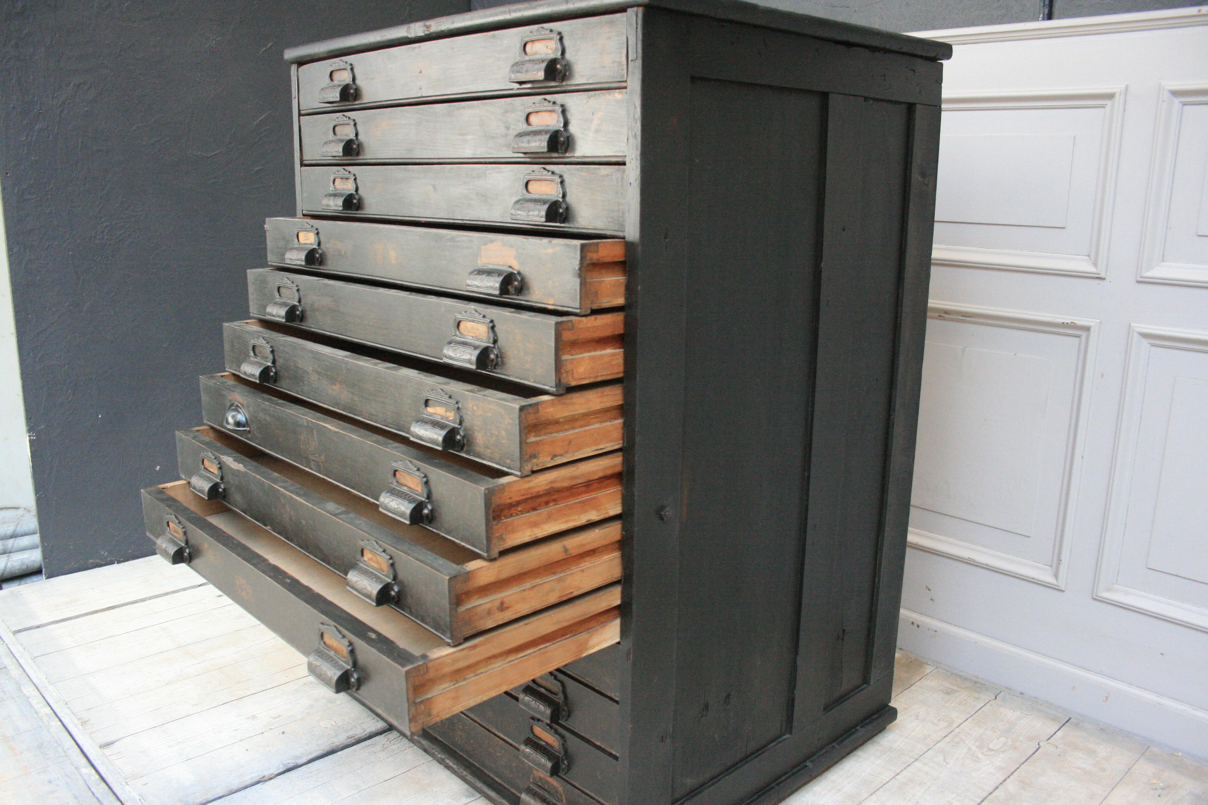 Early 20th Century Old German Factory Plan Cabinet with 13 Drawers, circa 1900