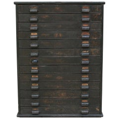 Antique Old German Factory Plan Cabinet with 13 Drawers, circa 1900