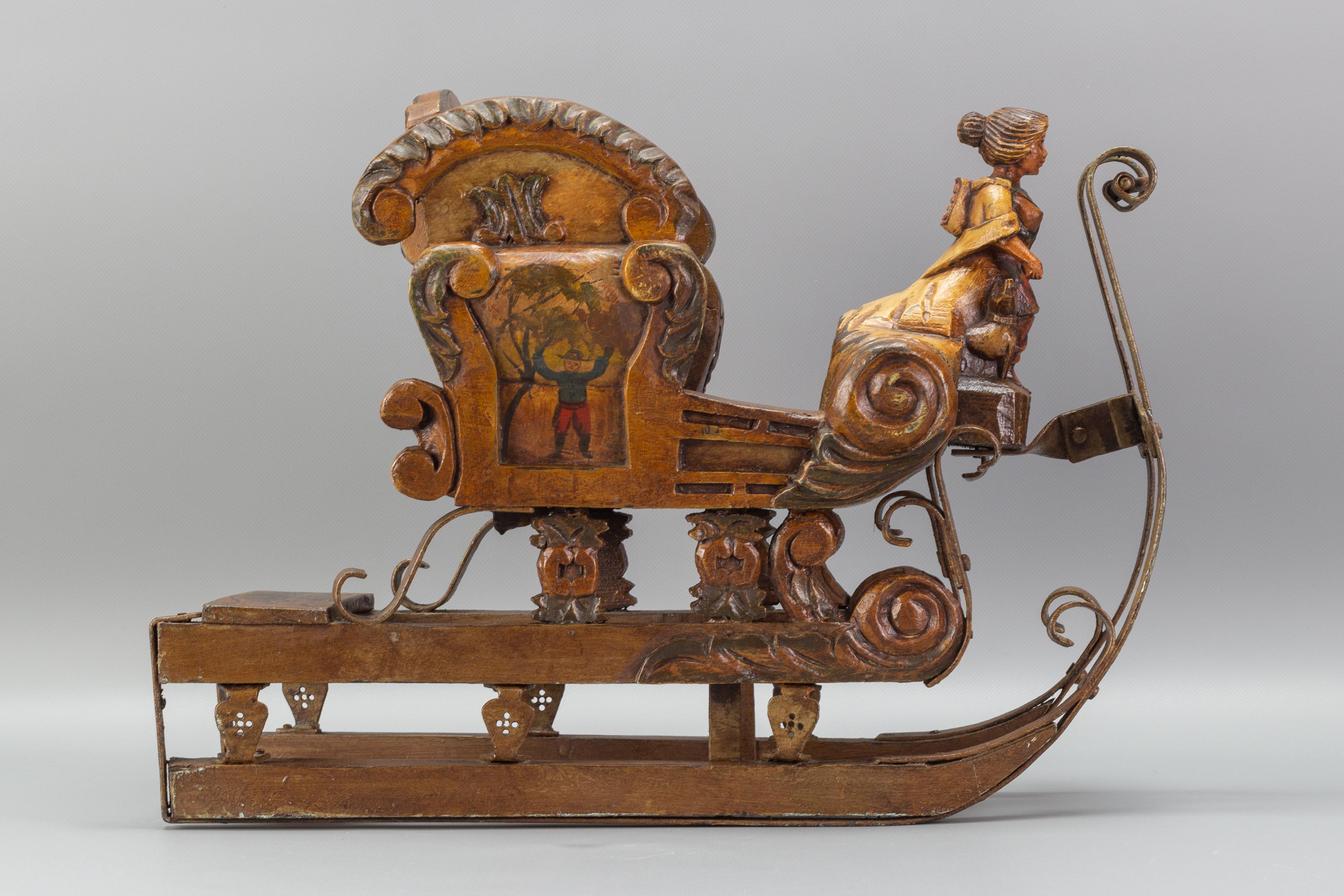 Old German Hand-Carved and Hand-Painted Wooden Sleigh 4