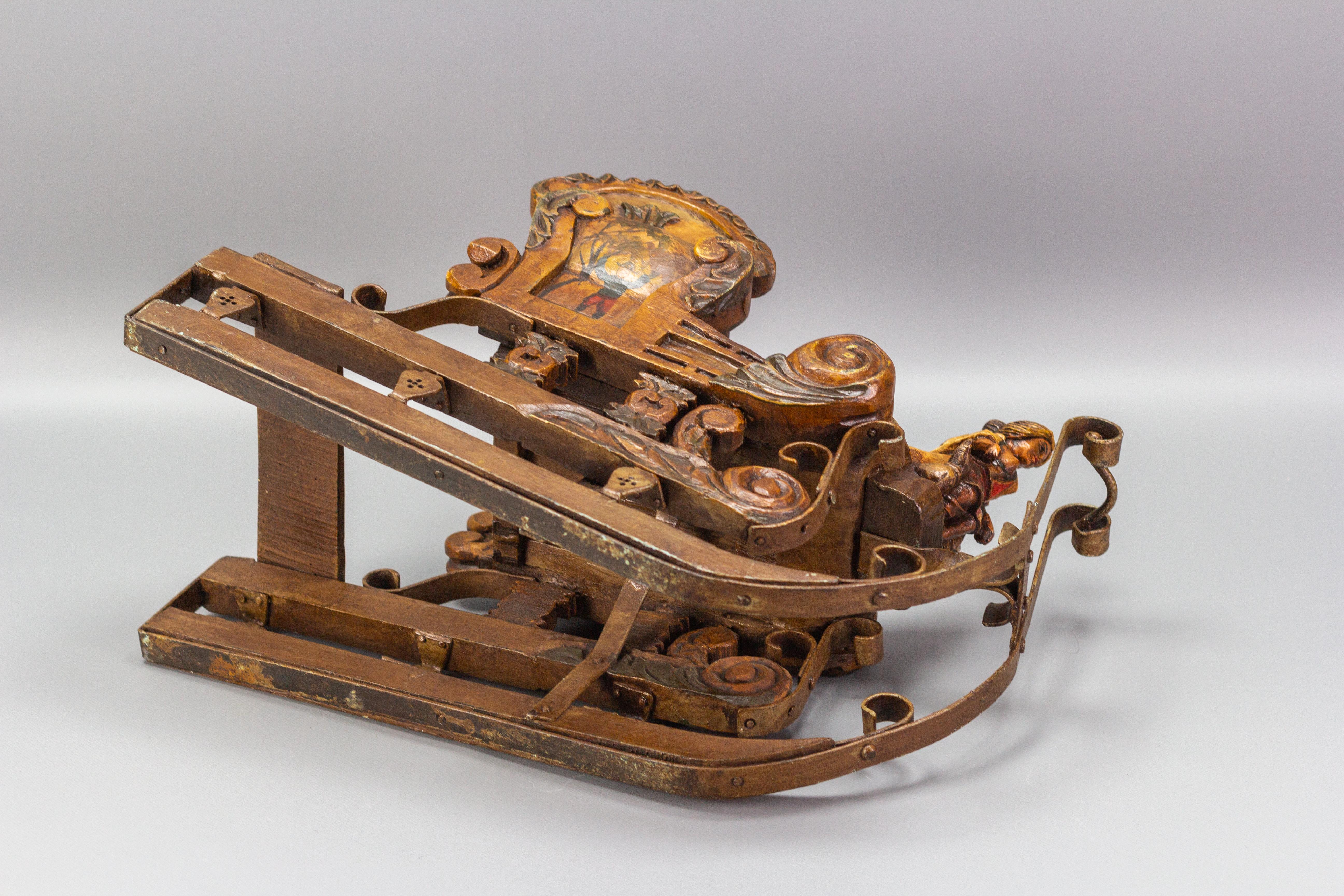 Old German Hand-Carved and Hand-Painted Wooden Sleigh 5