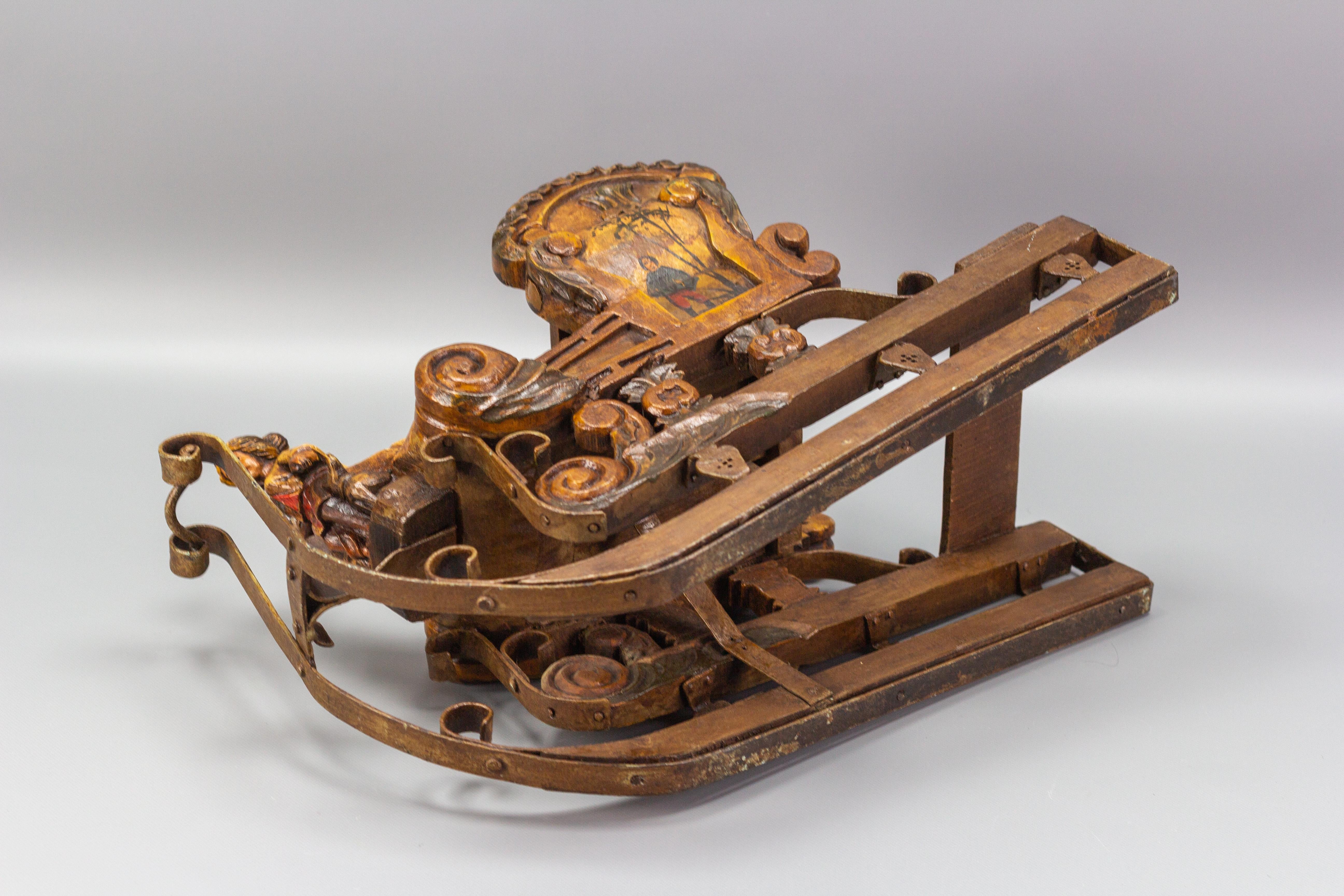 Old German Hand-Carved and Hand-Painted Wooden Sleigh 6