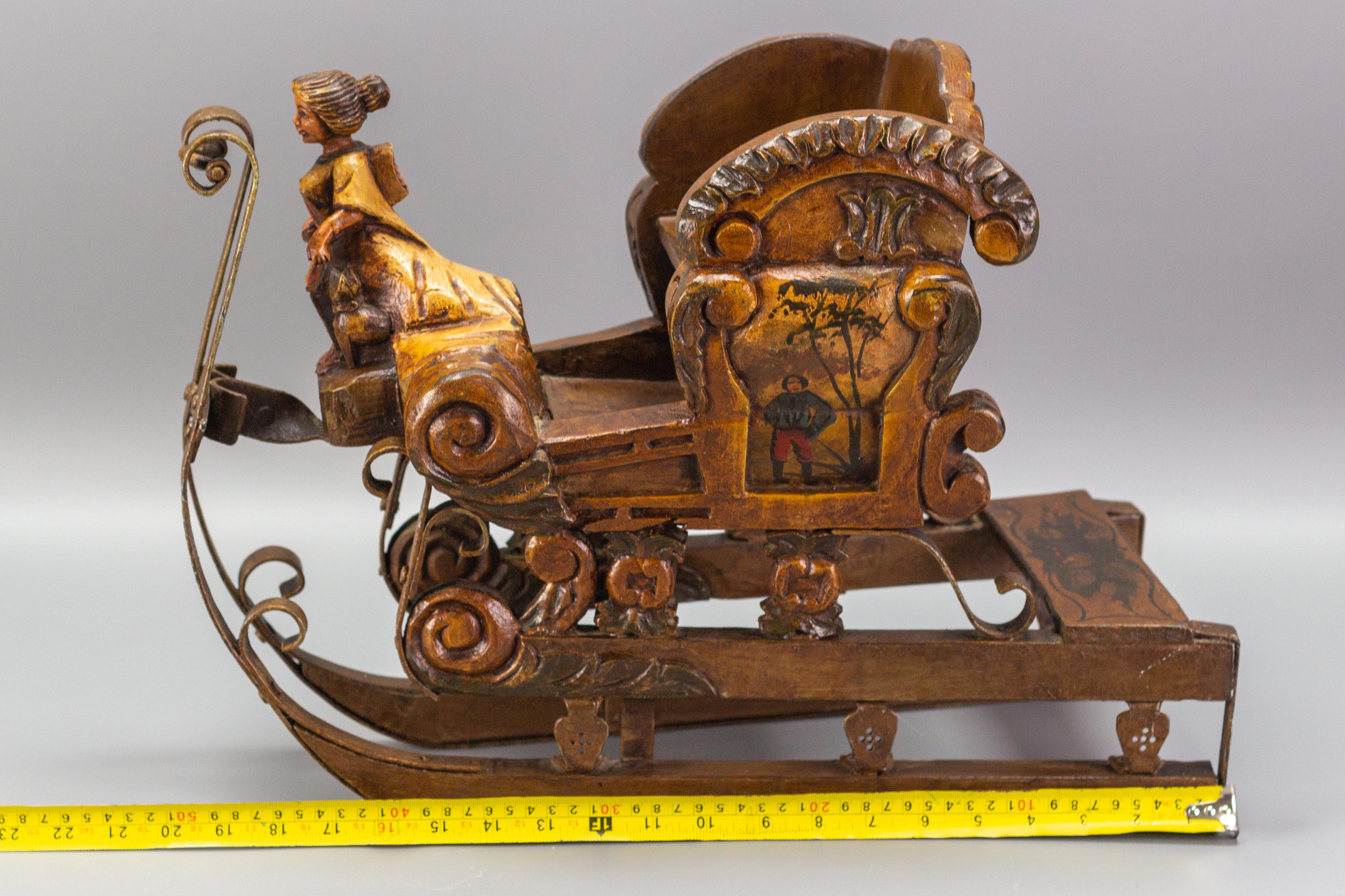 Old German Hand-Carved and Hand-Painted Wooden Sleigh 8