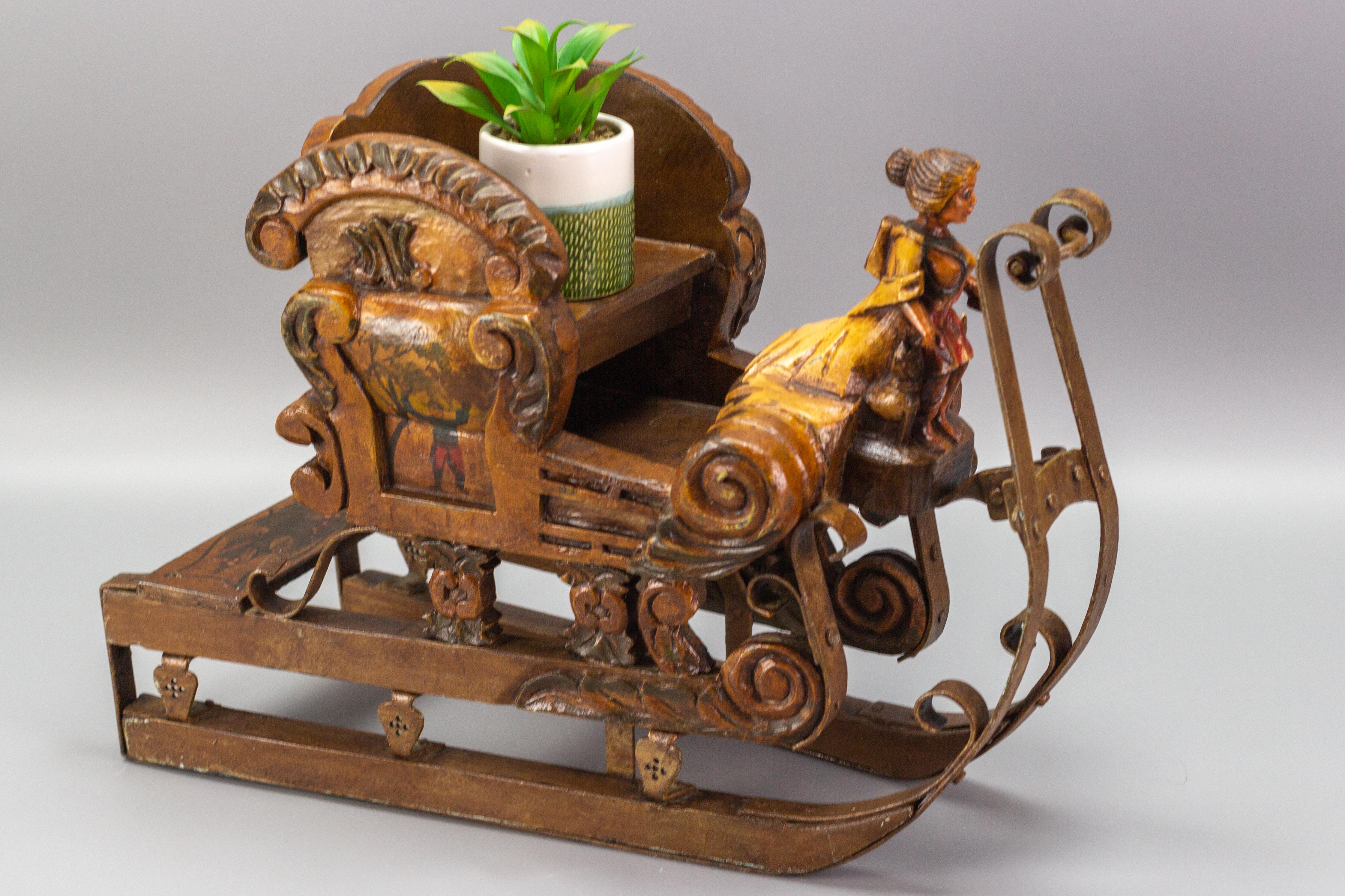Old German Hand-Carved and Hand-Painted Wooden Sleigh 11