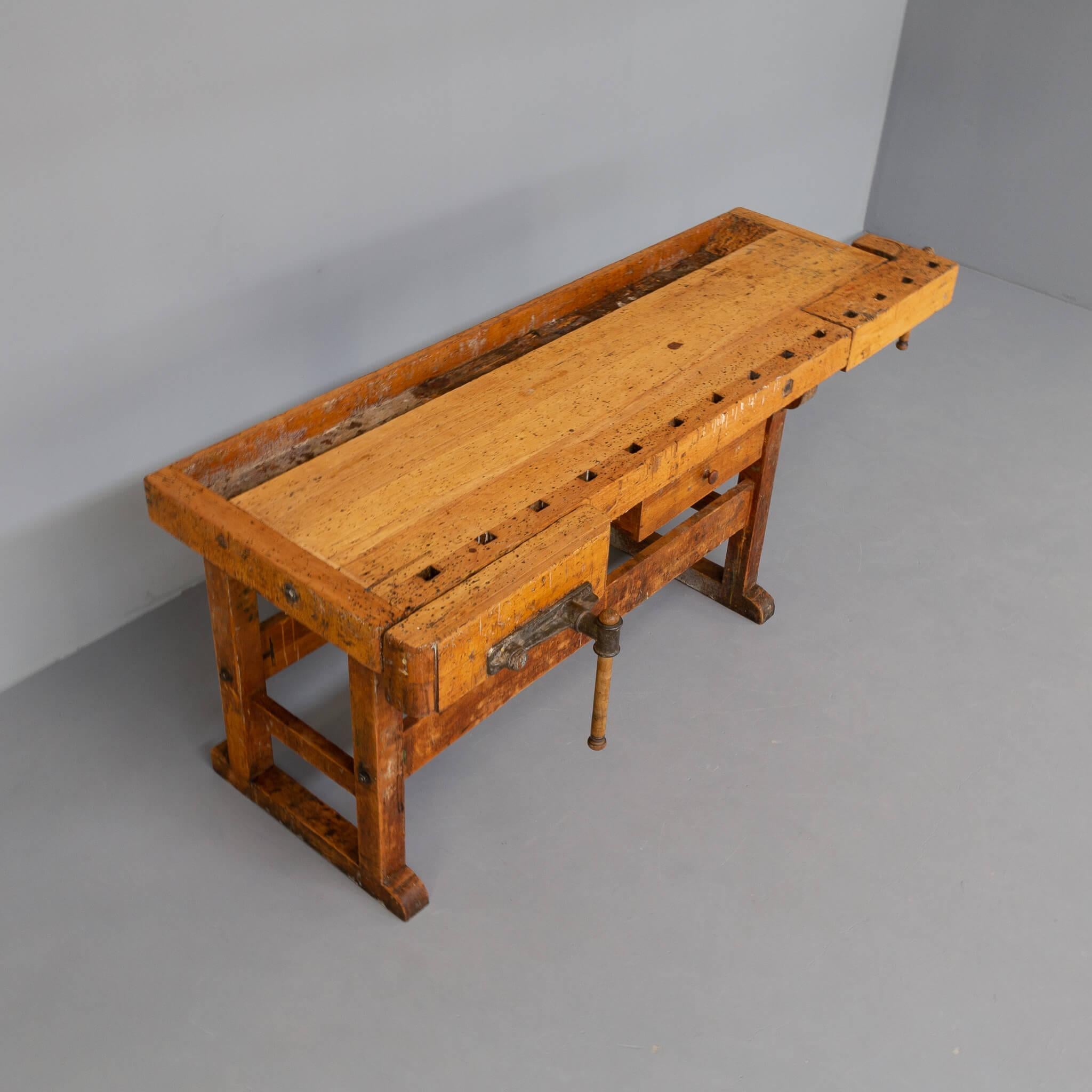 Mid-Century Modern Old German Made Ulmia Large Wooden Workbench For Sale