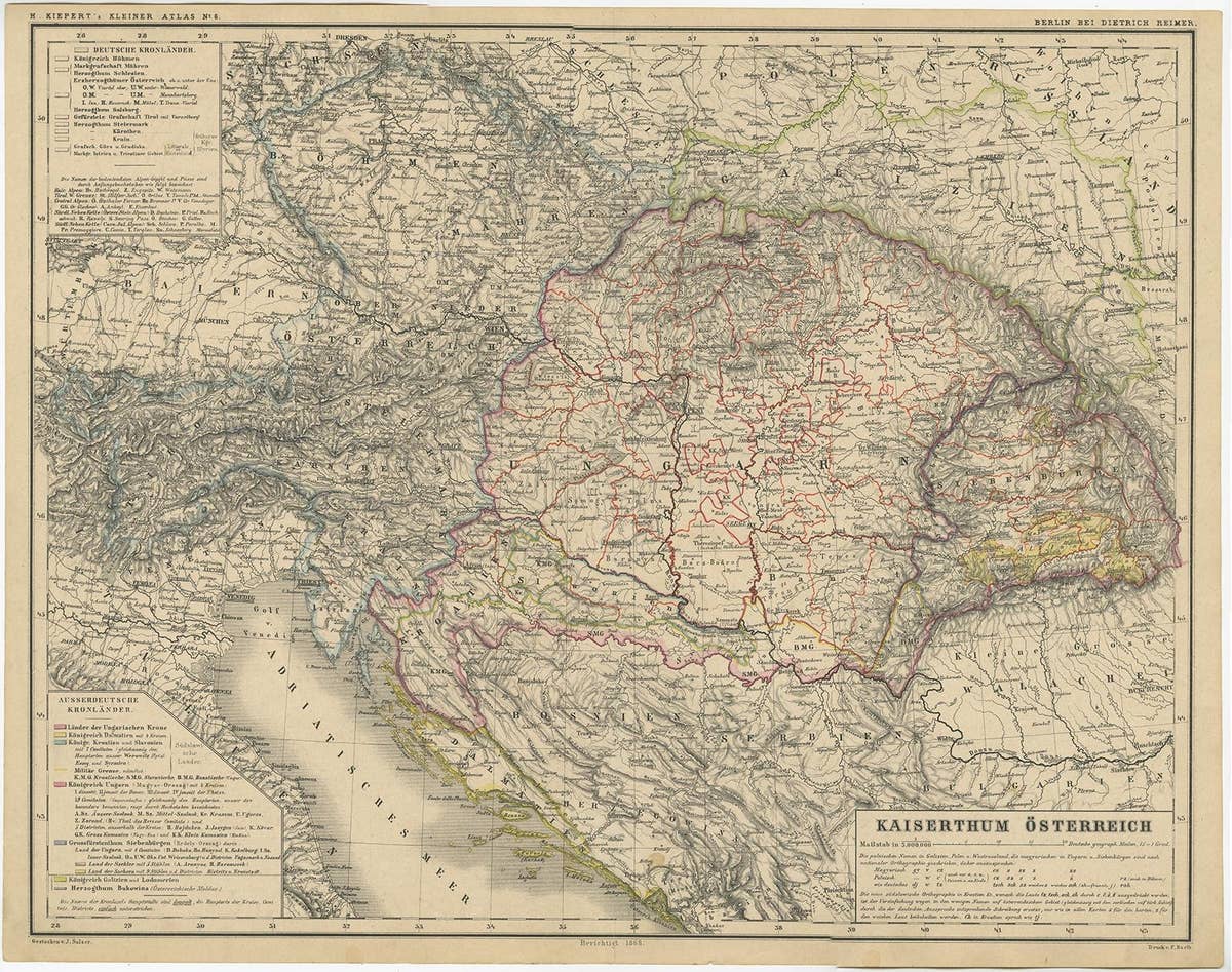 Old German Map of the Austrian Empire, ca.1870