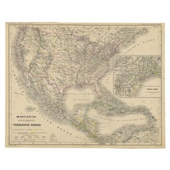 Old German Map of the United States, Central America and the West Indies, c.1870