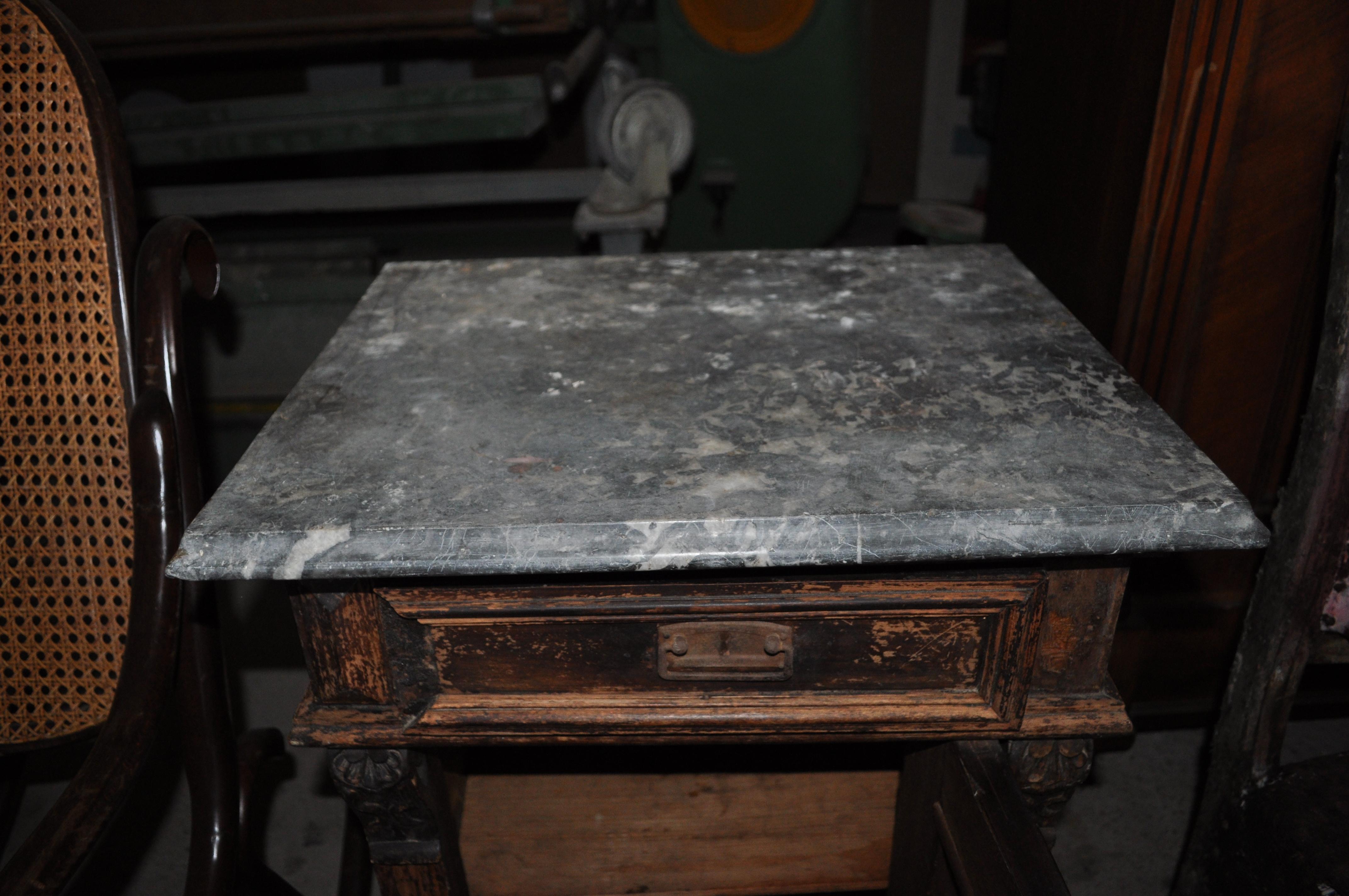 Country Old German Marble-Top Nightstand Or End Table For Sale