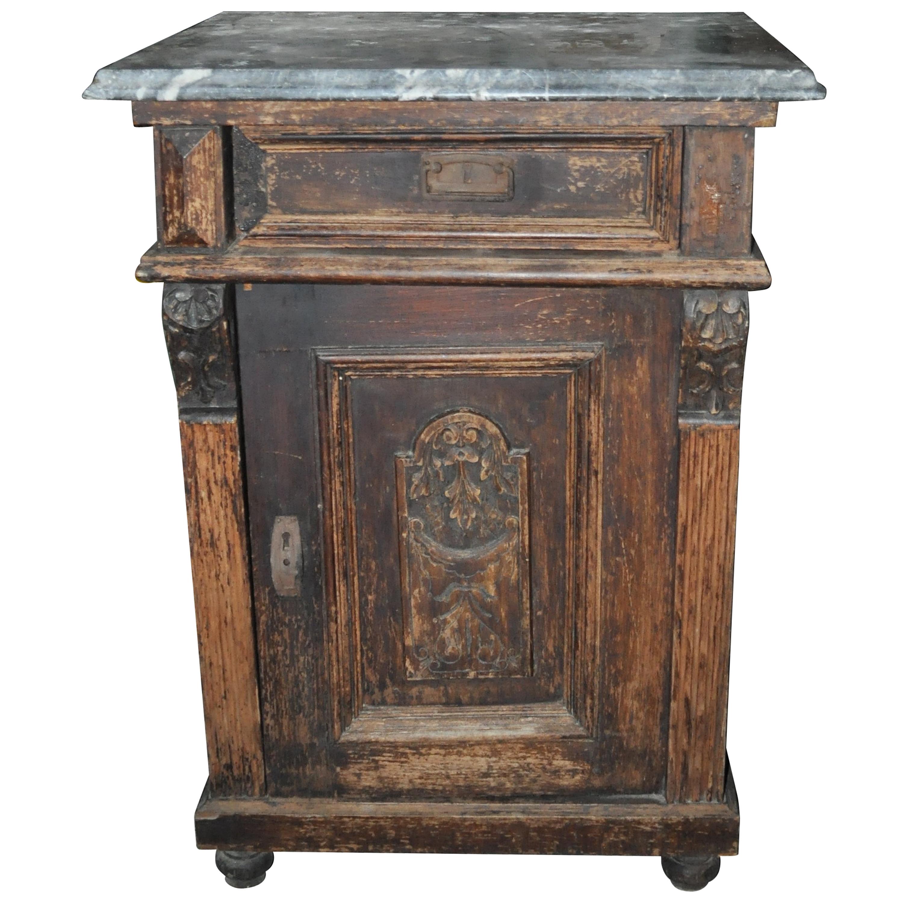 Old German Marble-Top Nightstand Or End Table For Sale