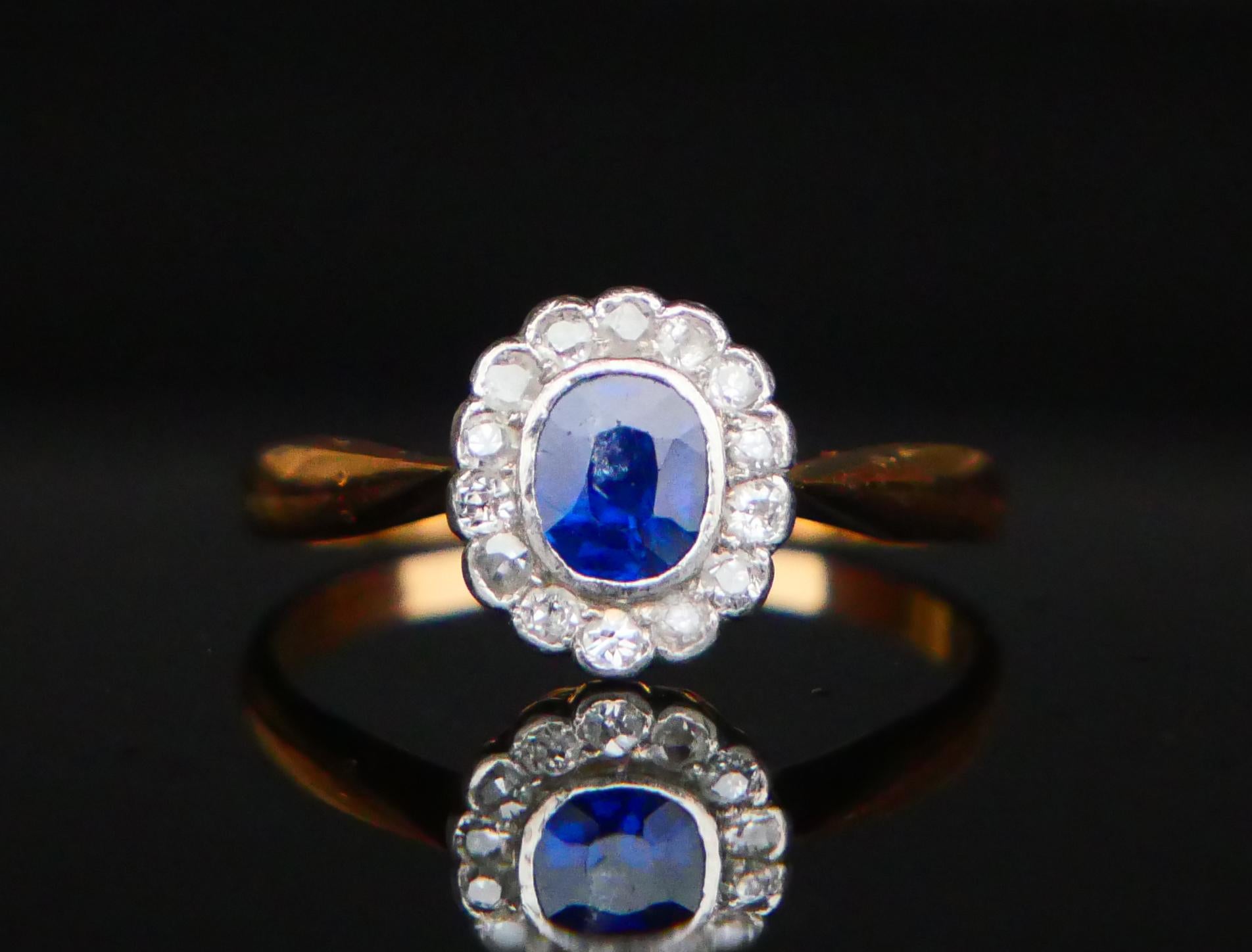 Old German Ring natural 0.6ct Sapphire Diamonds solid 18K Gold Platinum ØUS 6.25 For Sale 5