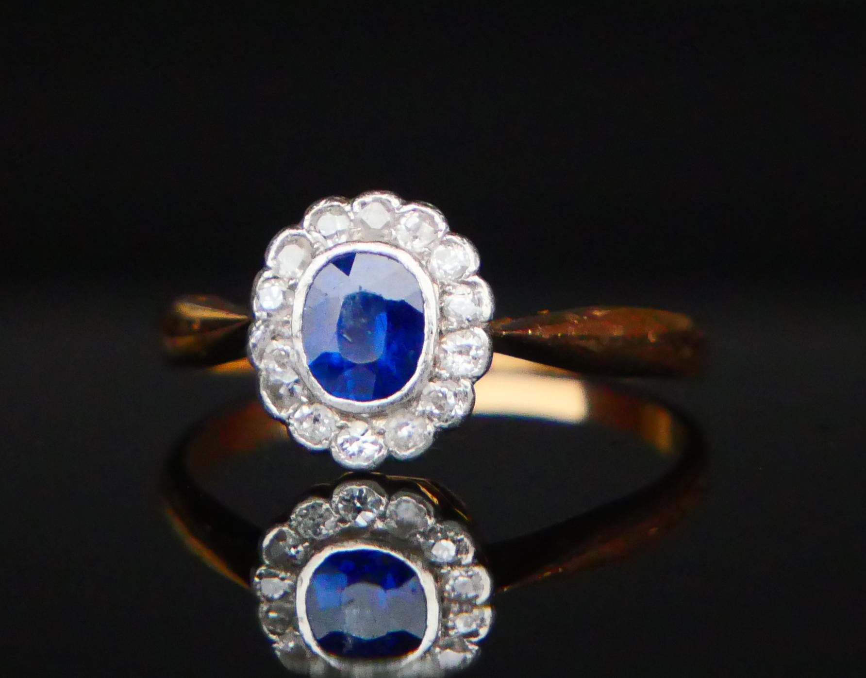 Old German Ring natural 0.6ct Sapphire Diamonds solid 18K Gold Platinum ØUS 6.25 For Sale 6