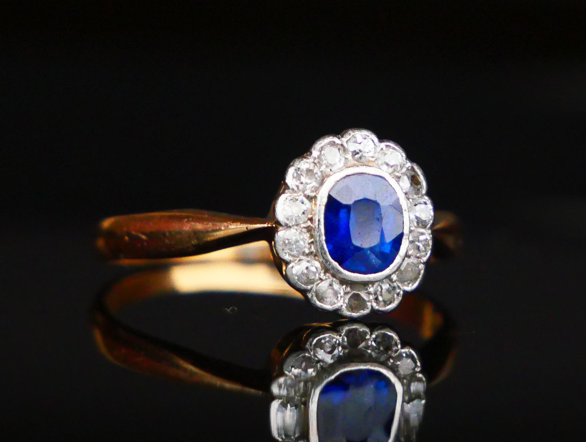 Old German Ring natural 0.6ct Sapphire Diamonds solid 18K Gold Platinum ØUS 6.25 For Sale 7