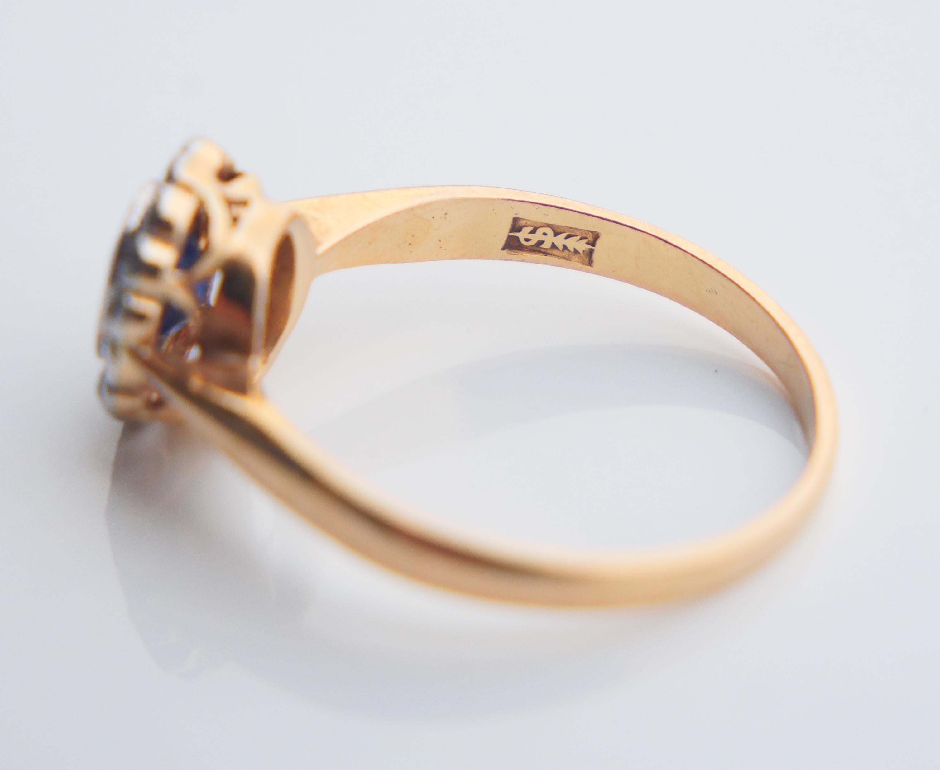 Old German Ring natural 0.6ct Sapphire Diamonds solid 18K Gold Platinum ØUS 6.25 For Sale 8