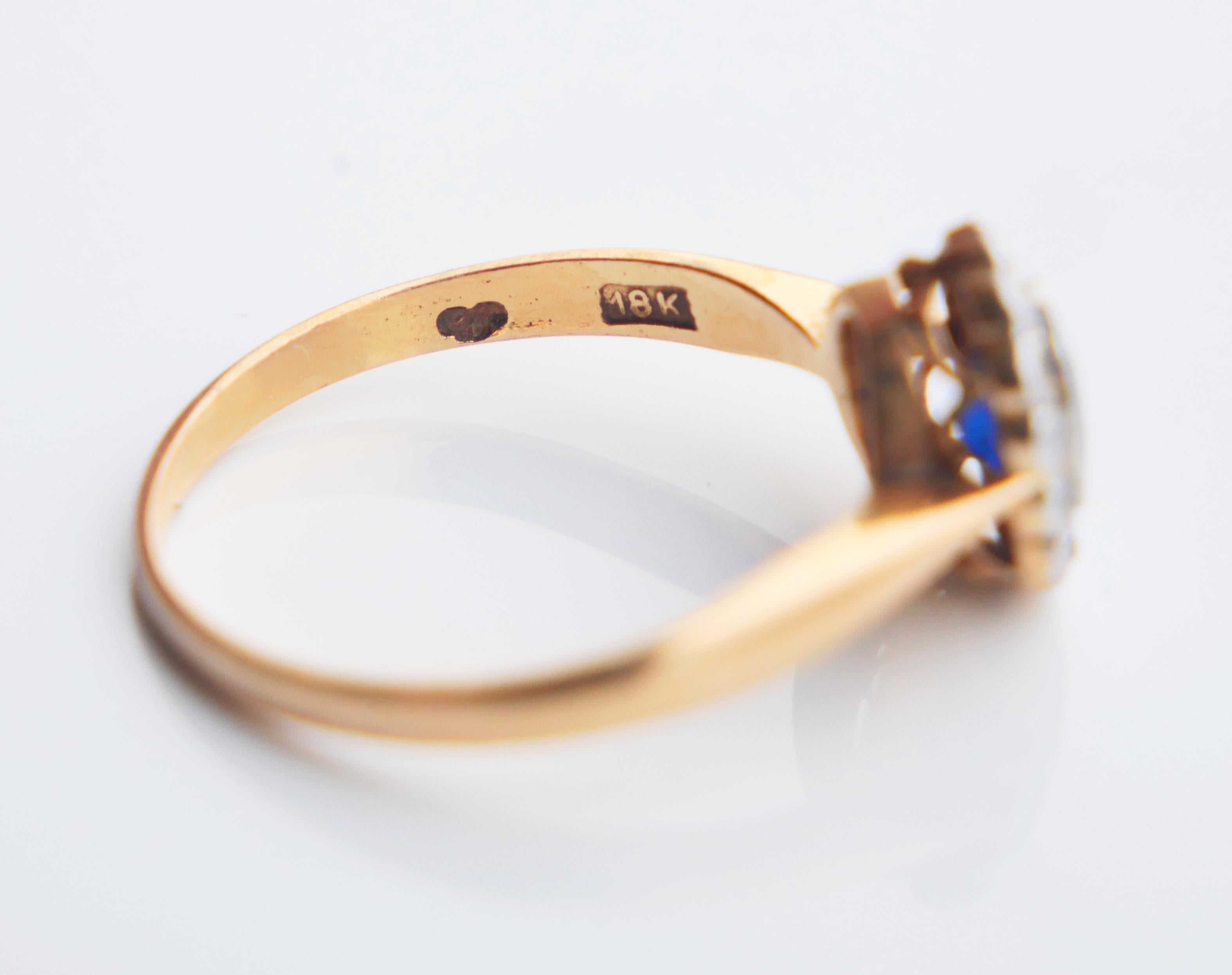 Old German Ring natural 0.6ct Sapphire Diamonds solid 18K Gold Platinum ØUS 6.25 For Sale 9