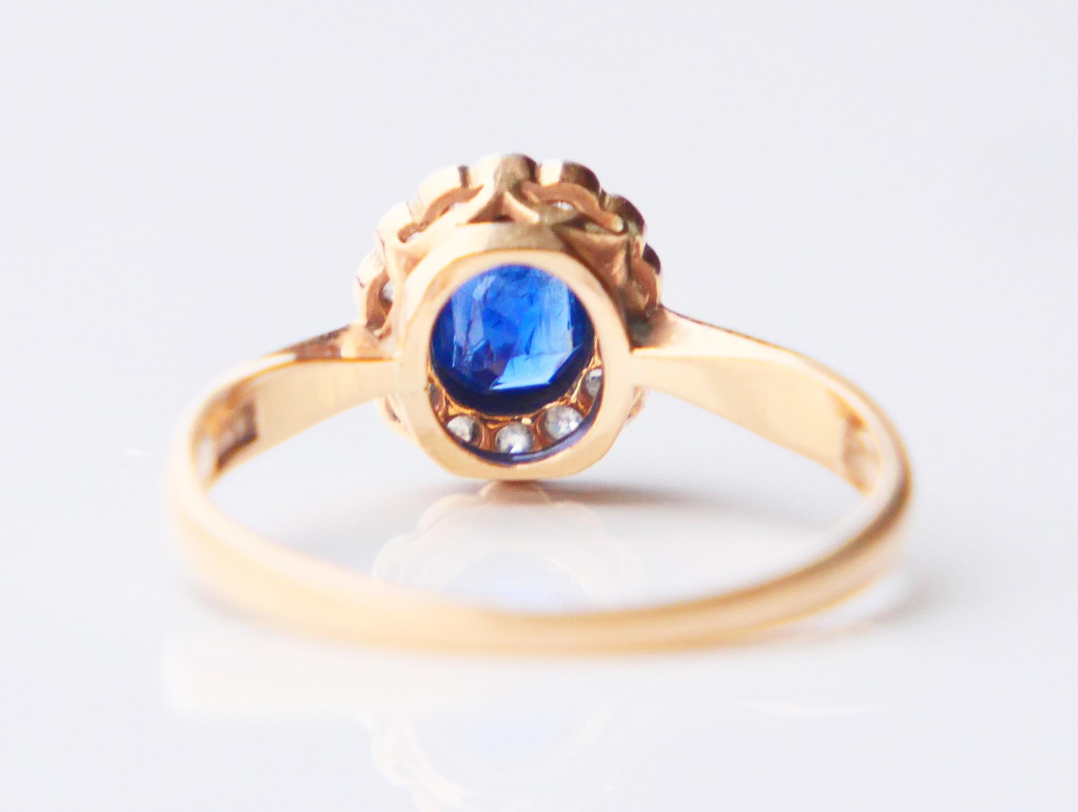 Oval Cut Old German Ring natural 0.6ct Sapphire Diamonds solid 18K Gold Platinum ØUS 6.25 For Sale