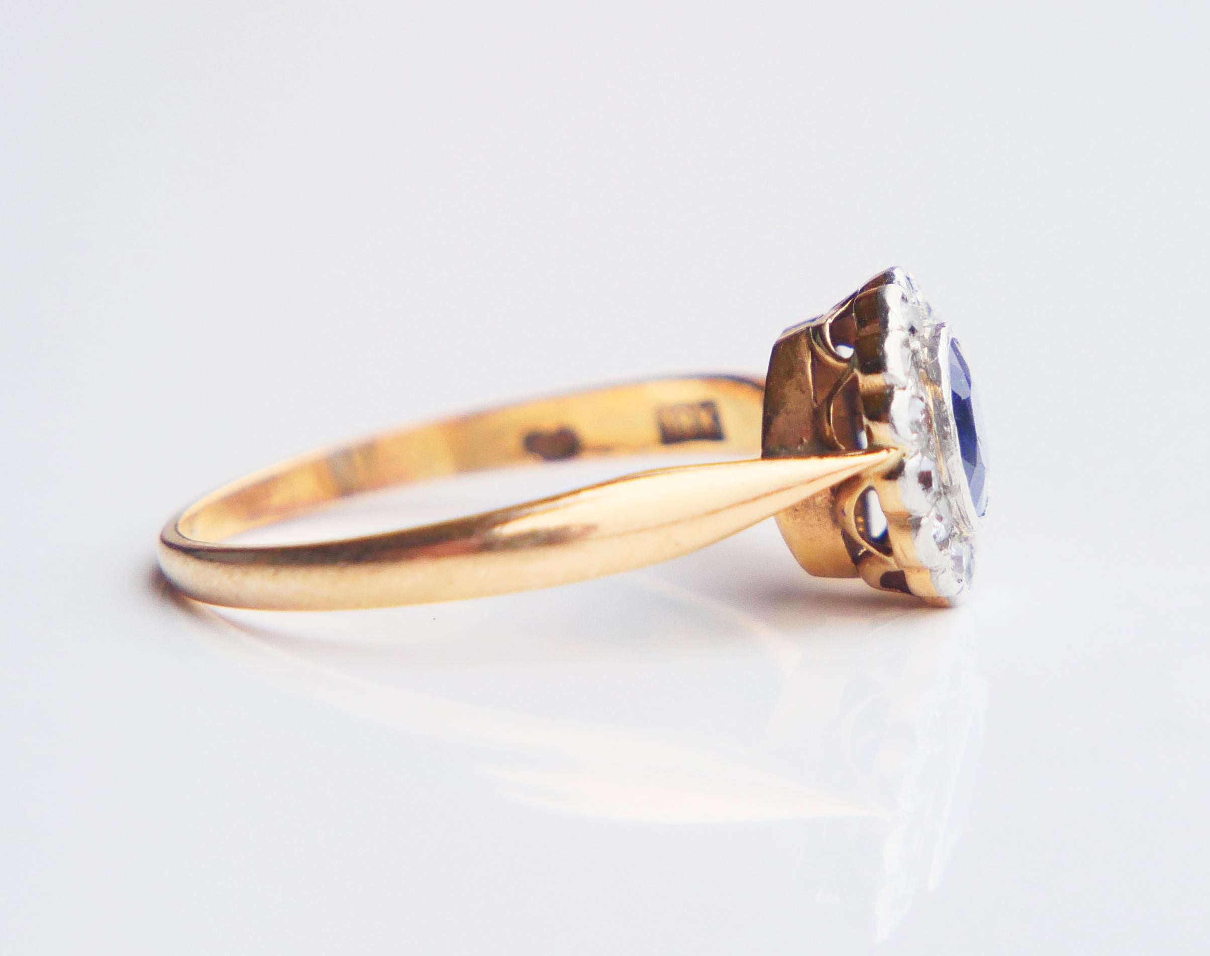 Women's Old German Ring natural 0.6ct Sapphire Diamonds solid 18K Gold Platinum ØUS 6.25 For Sale