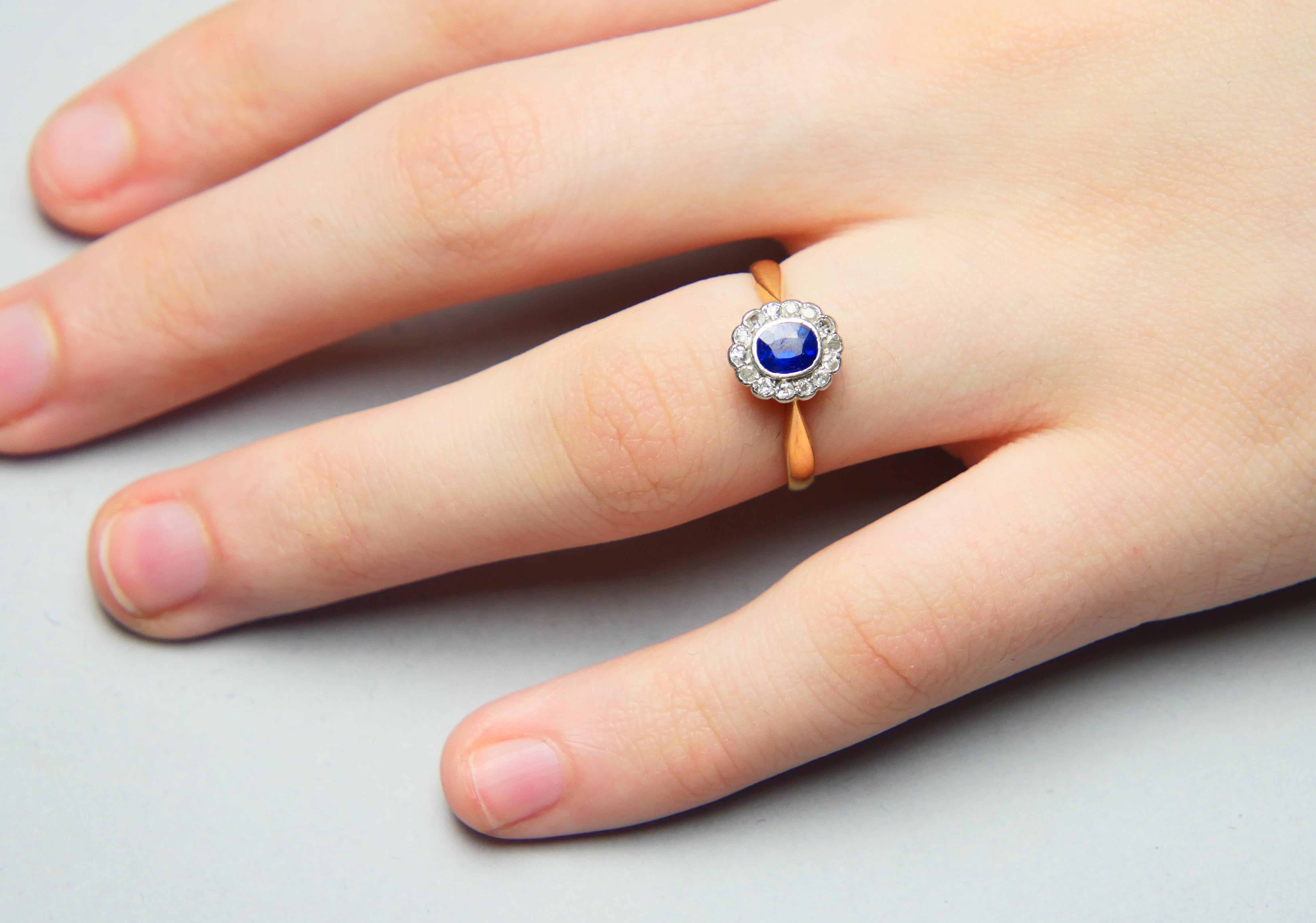 Old German Ring natural 0.6ct Sapphire Diamonds solid 18K Gold Platinum ØUS 6.25 For Sale 4