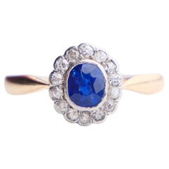 Old German Ring natural 0.6ct Sapphire Diamonds solid 18K Gold Platinum ØUS 6.25