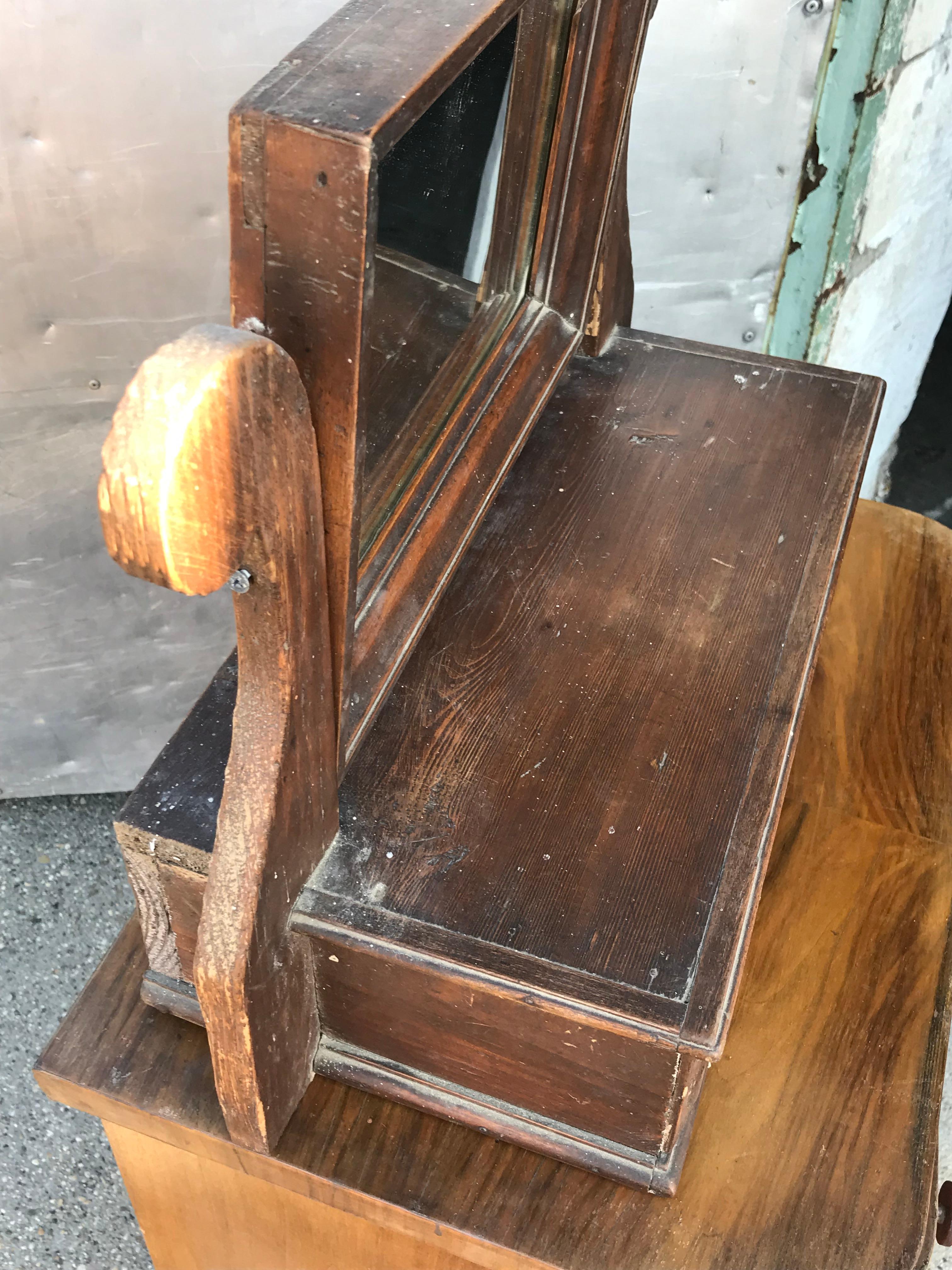 Stained Old German Style Wood Mirror For Sale