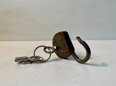 Old German Tri-lock Padlock in Patinated Brass, 1940s