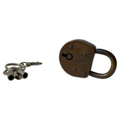 Vintage Old German Tri-lock Padlock in Patinated Brass, 1940s