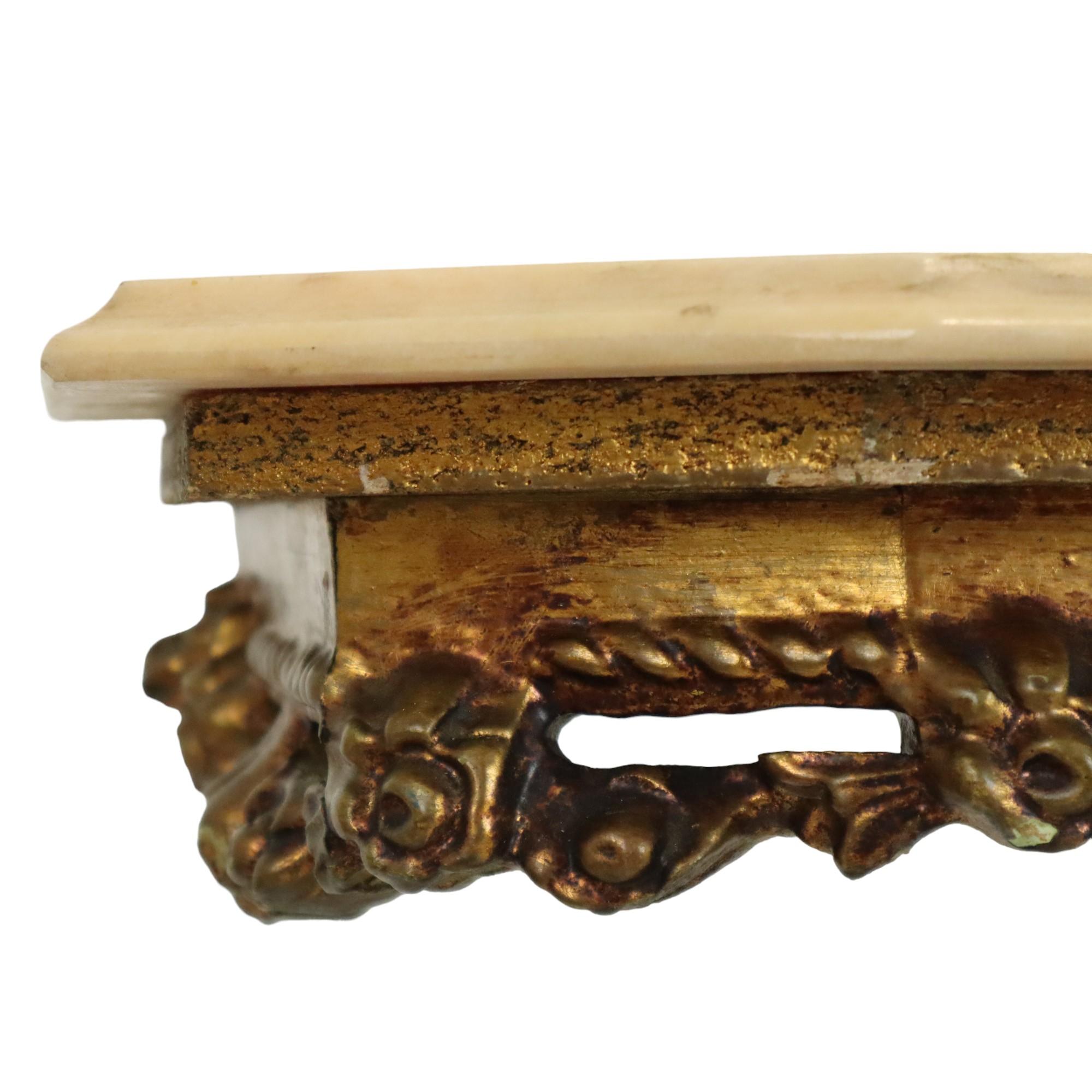 Old Gilded Console with Cherub Marble Hollywood Regency For Sale 4