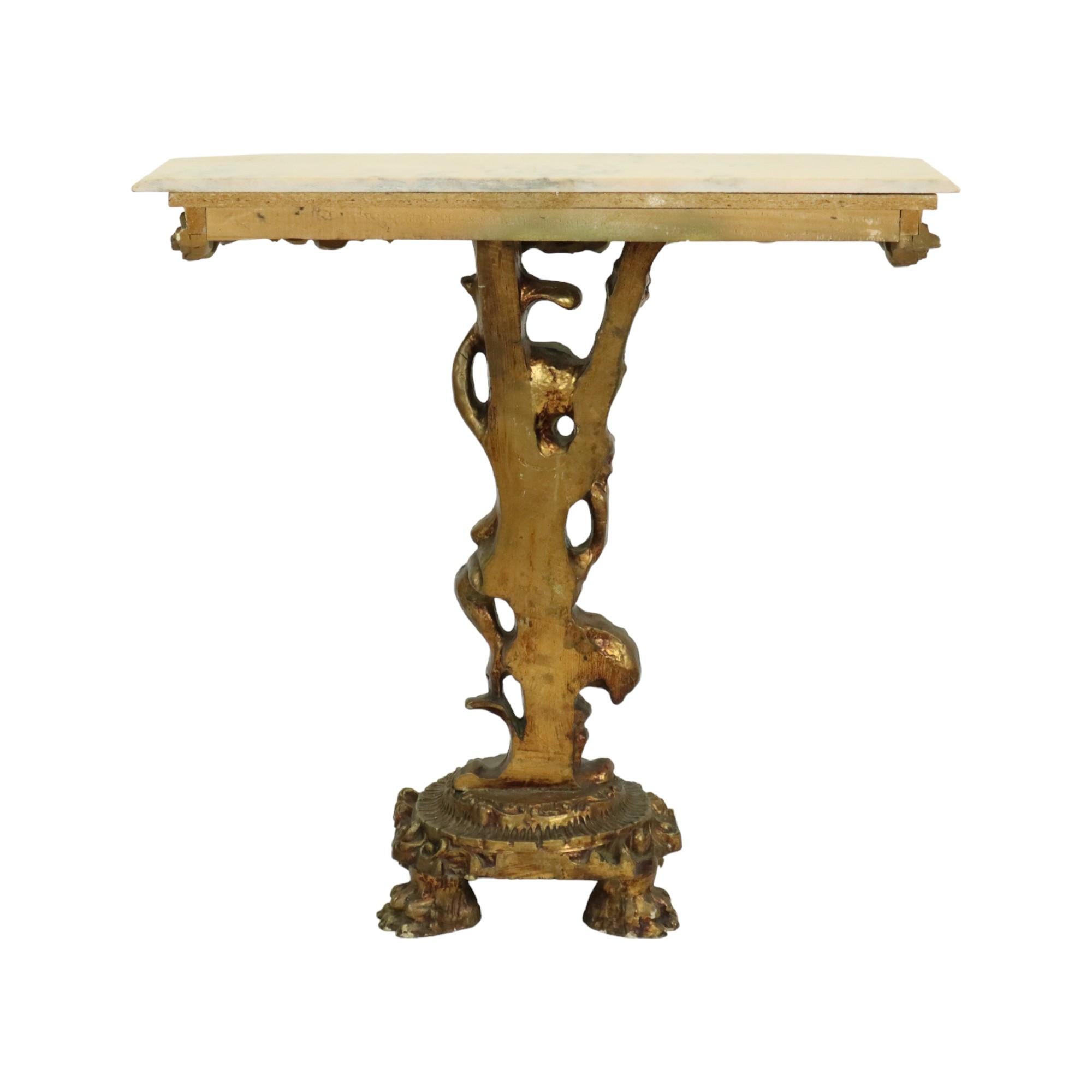 Old Gilded Console with Cherub Marble Hollywood Regency For Sale 6