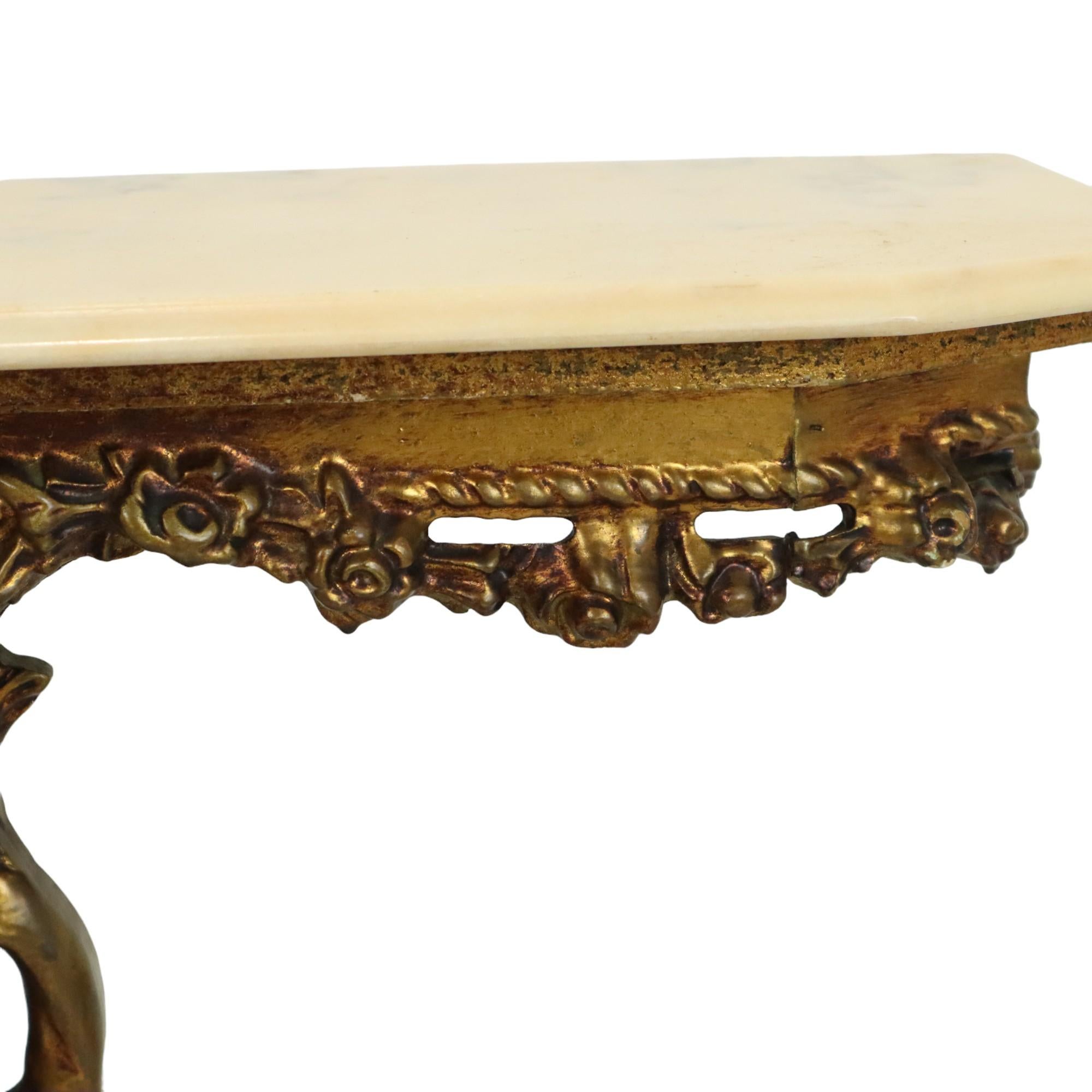 Old Gilded Console with Cherub Marble Hollywood Regency In Fair Condition For Sale In Poperinge, BE