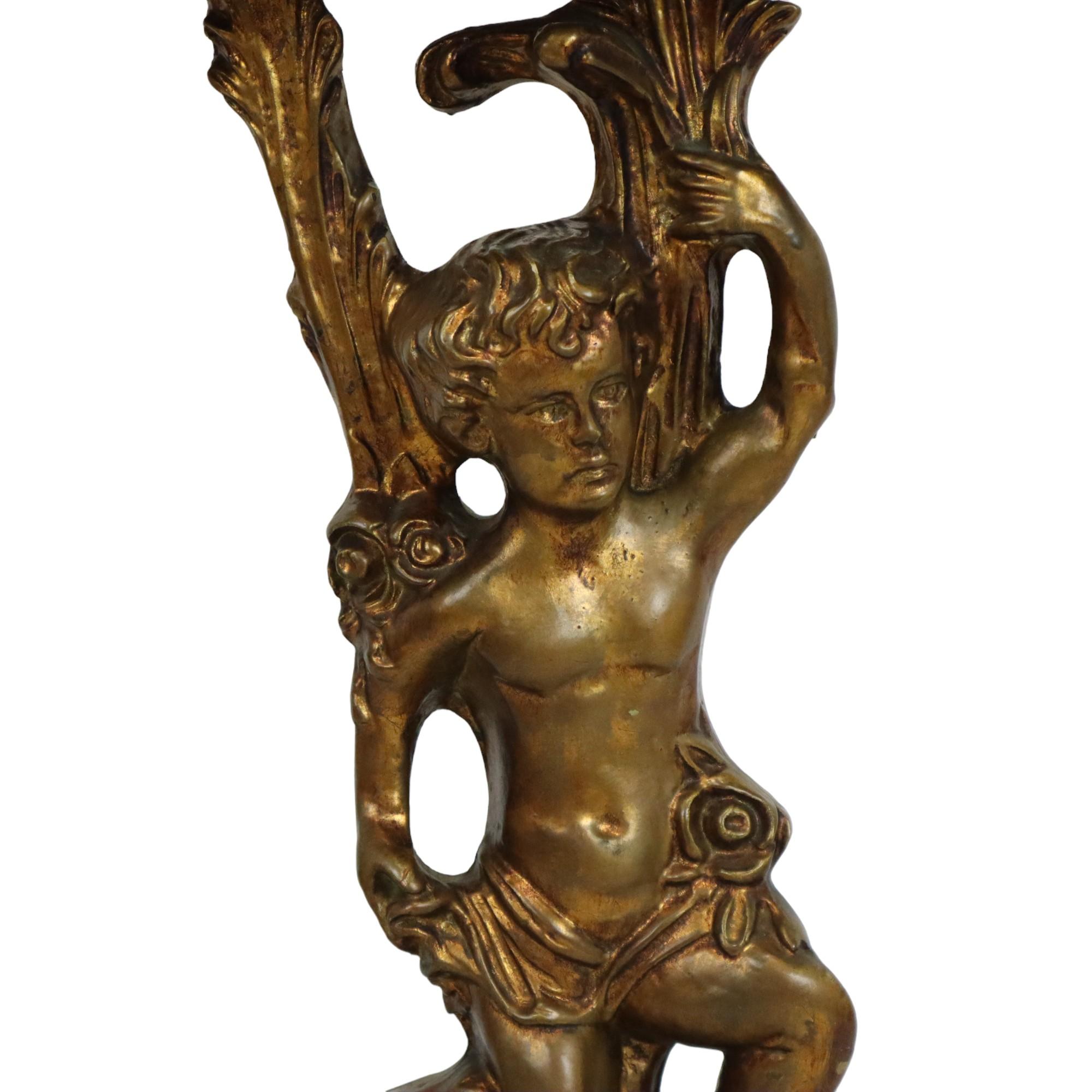 20th Century Old Gilded Console with Cherub Marble Hollywood Regency For Sale