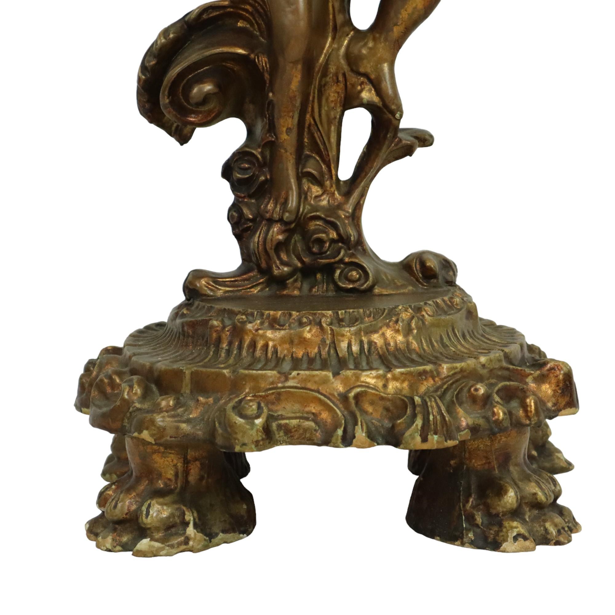 Resin Old Gilded Console with Cherub Marble Hollywood Regency For Sale
