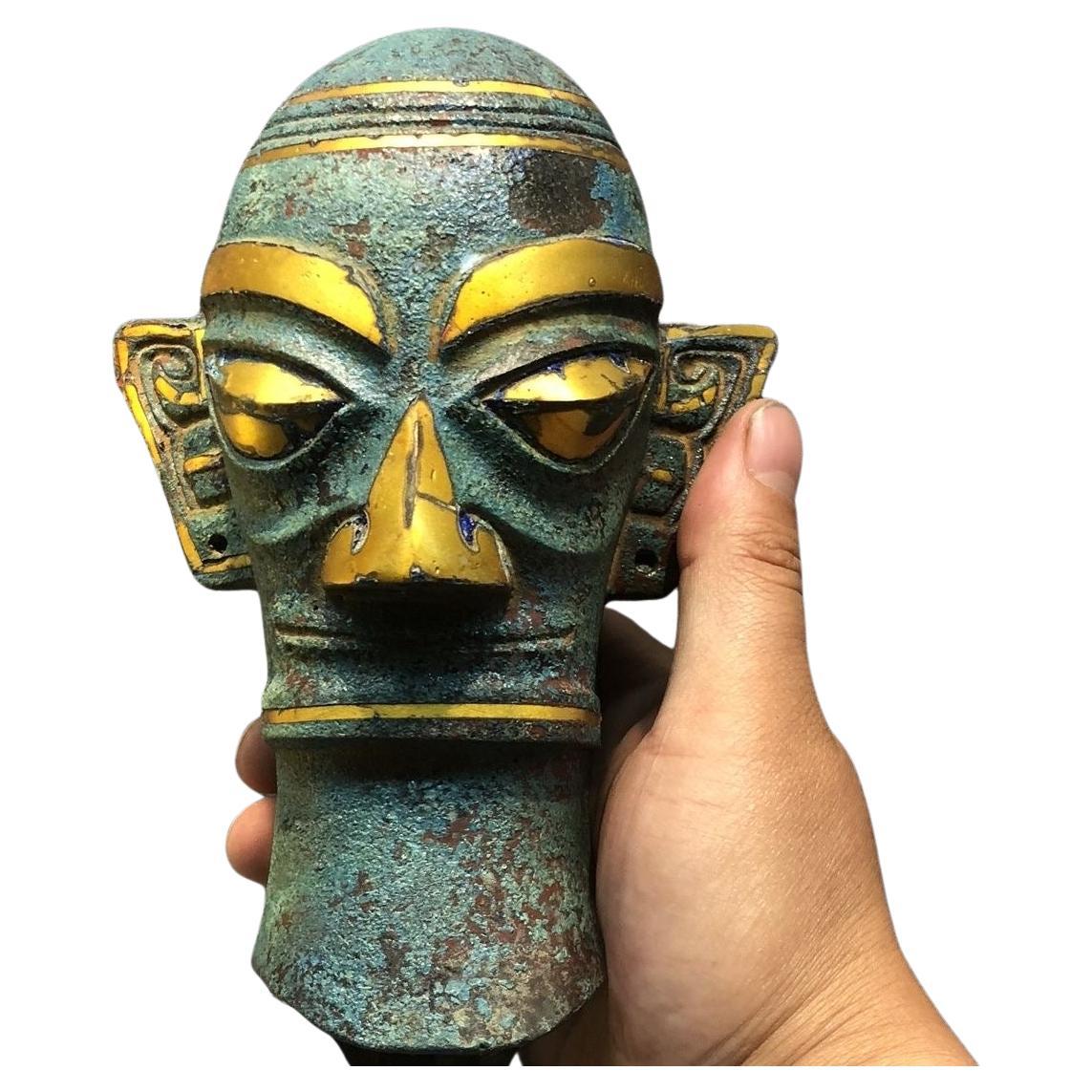 Old Gilt Bronze San Xing Dui Head from China For Sale